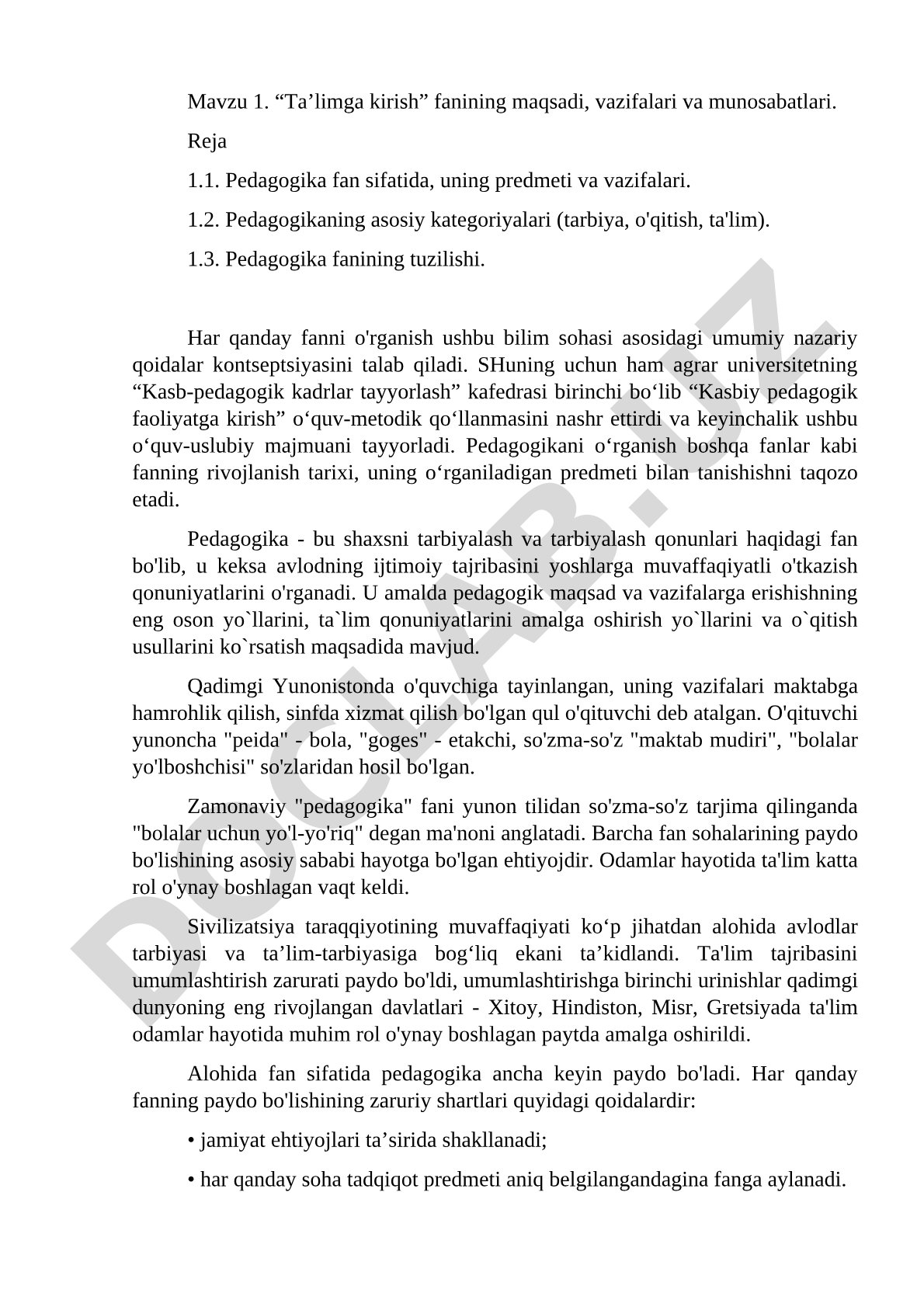 Ta'limga kirish fanining maqsadi, vazifalari va munosabatlari