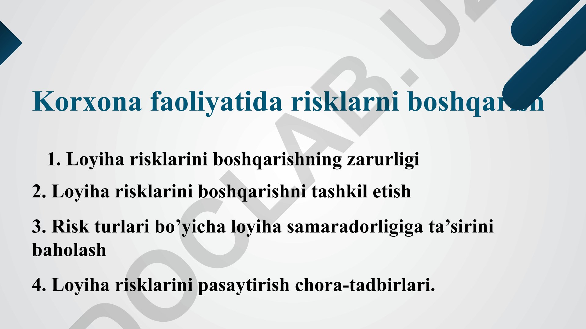 Korxona faoliyatida risklarni boshqarish