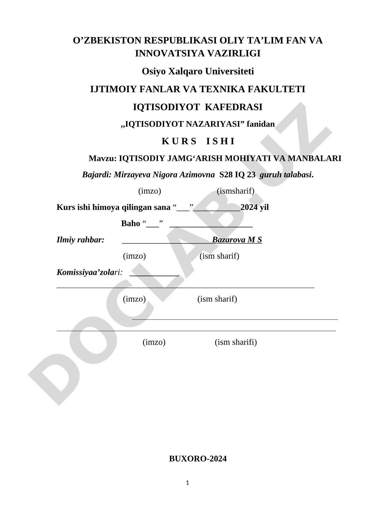 IQTISODIY JAMGʻARISH MOHIYATI VA MANBALARI
