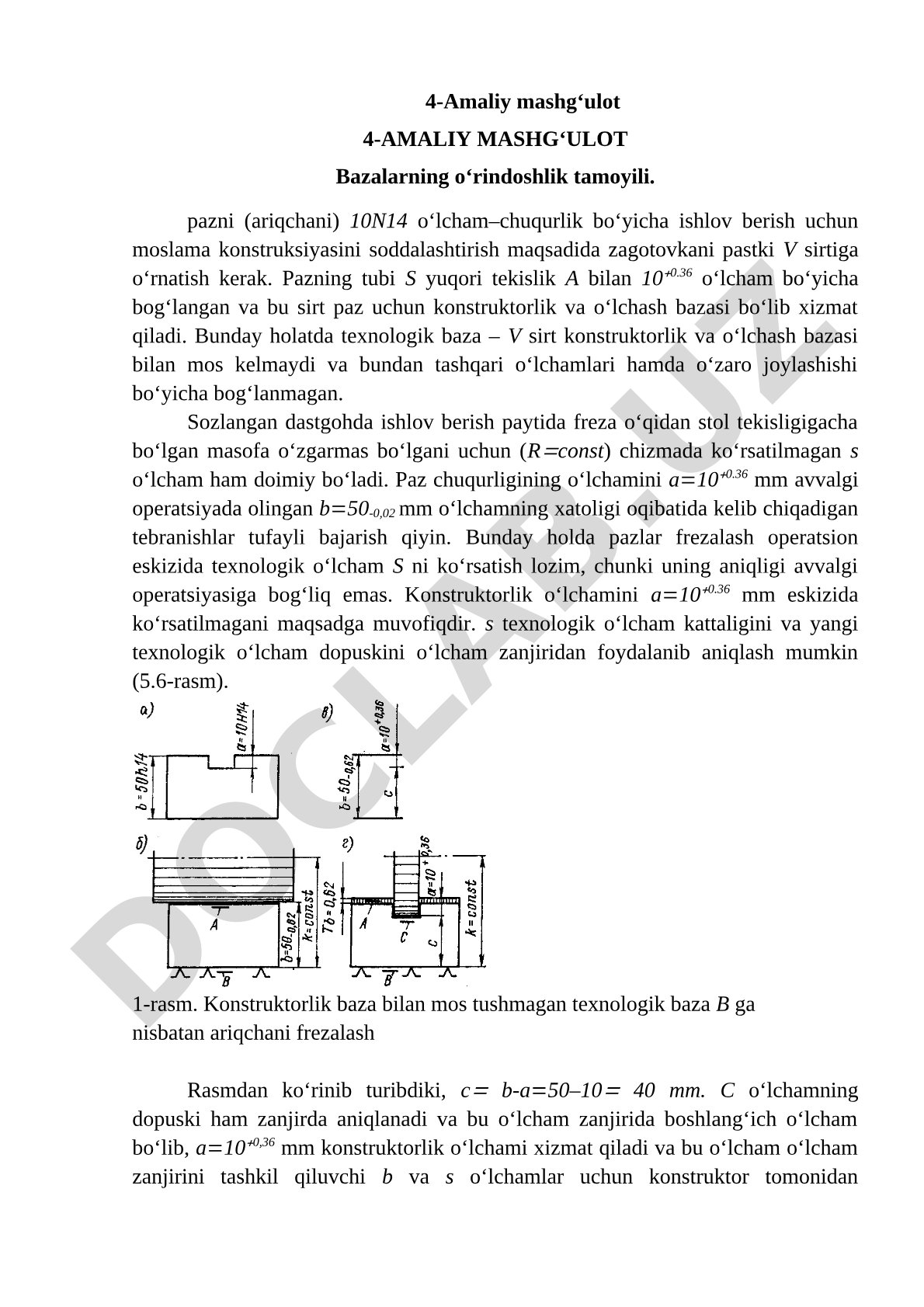 Bazalarning o'rindoshlik tamoyili paz frezalash misolida tahlil qilingan