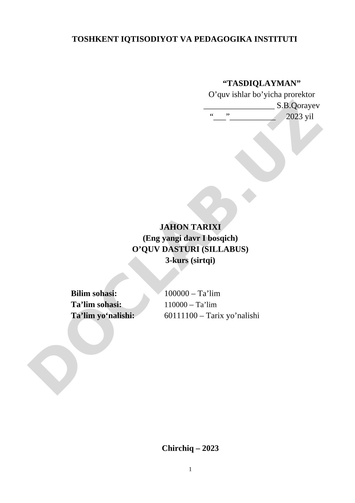 Jahon tarixi (Eng yangi davr I bosqich)