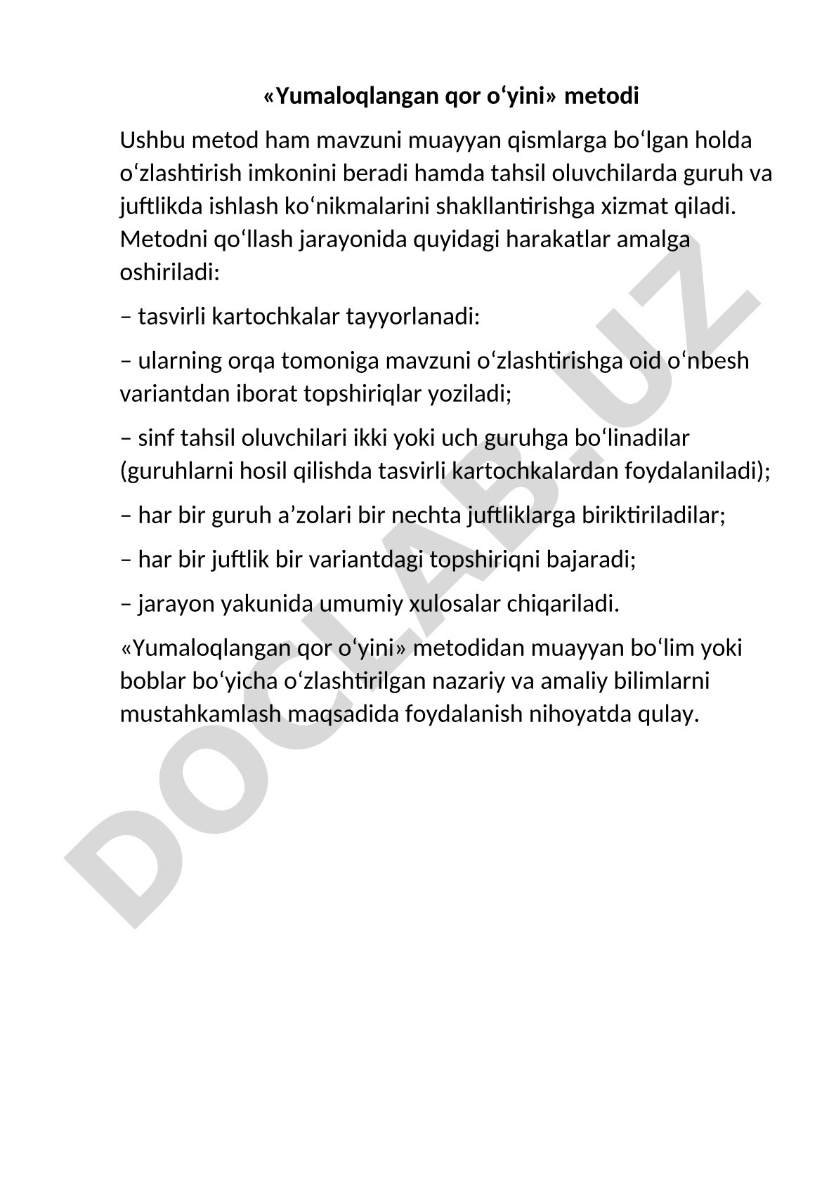 Yumaloqlangan qor o‘yini metodi