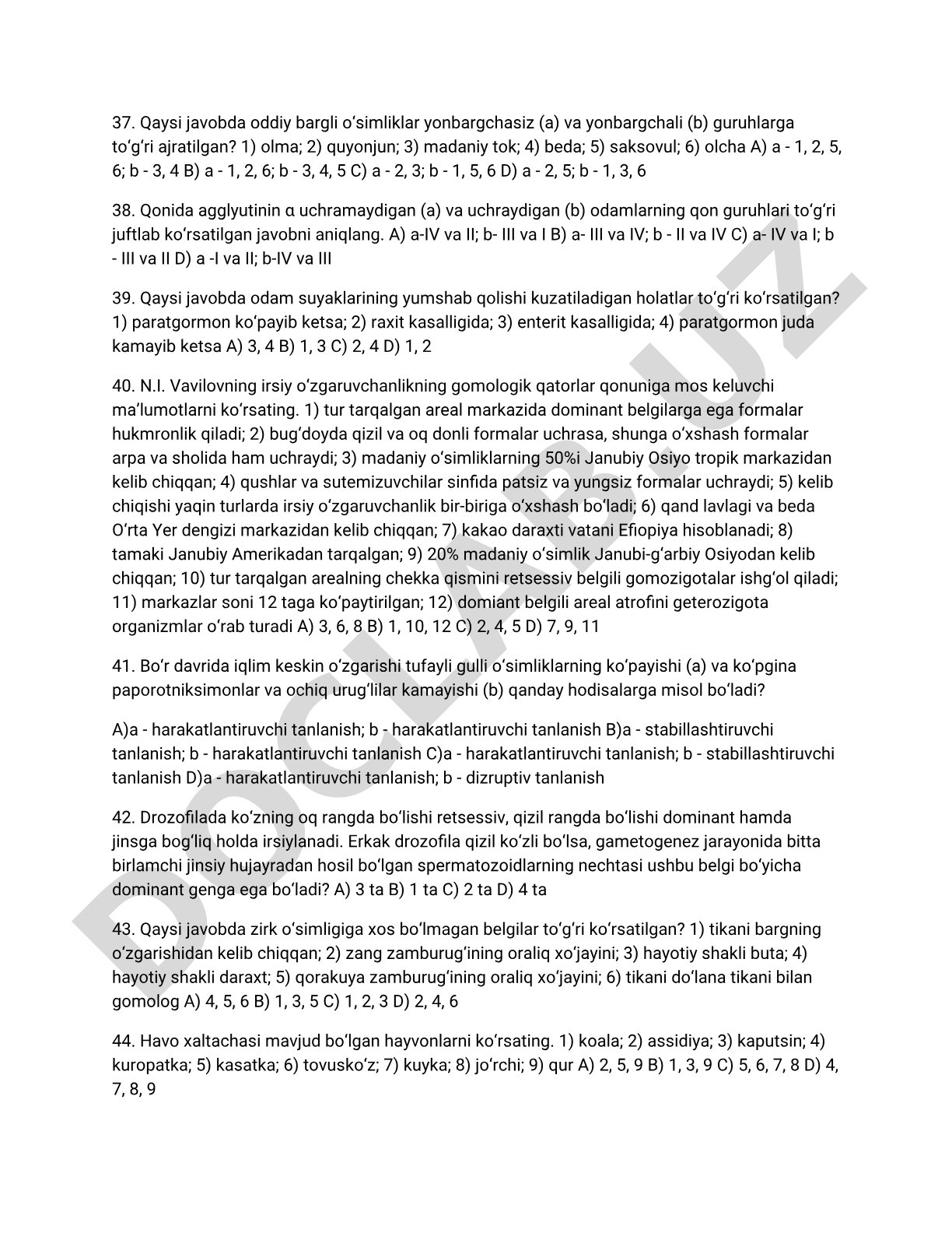 Biologiya test savollari
