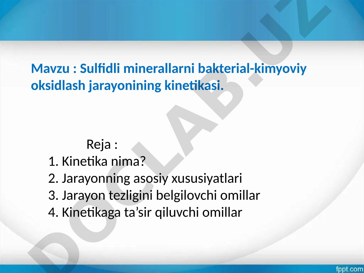 Sulfidli minerallarni bakterial-kimyoviy oksidlash jarayonining kinetikasi