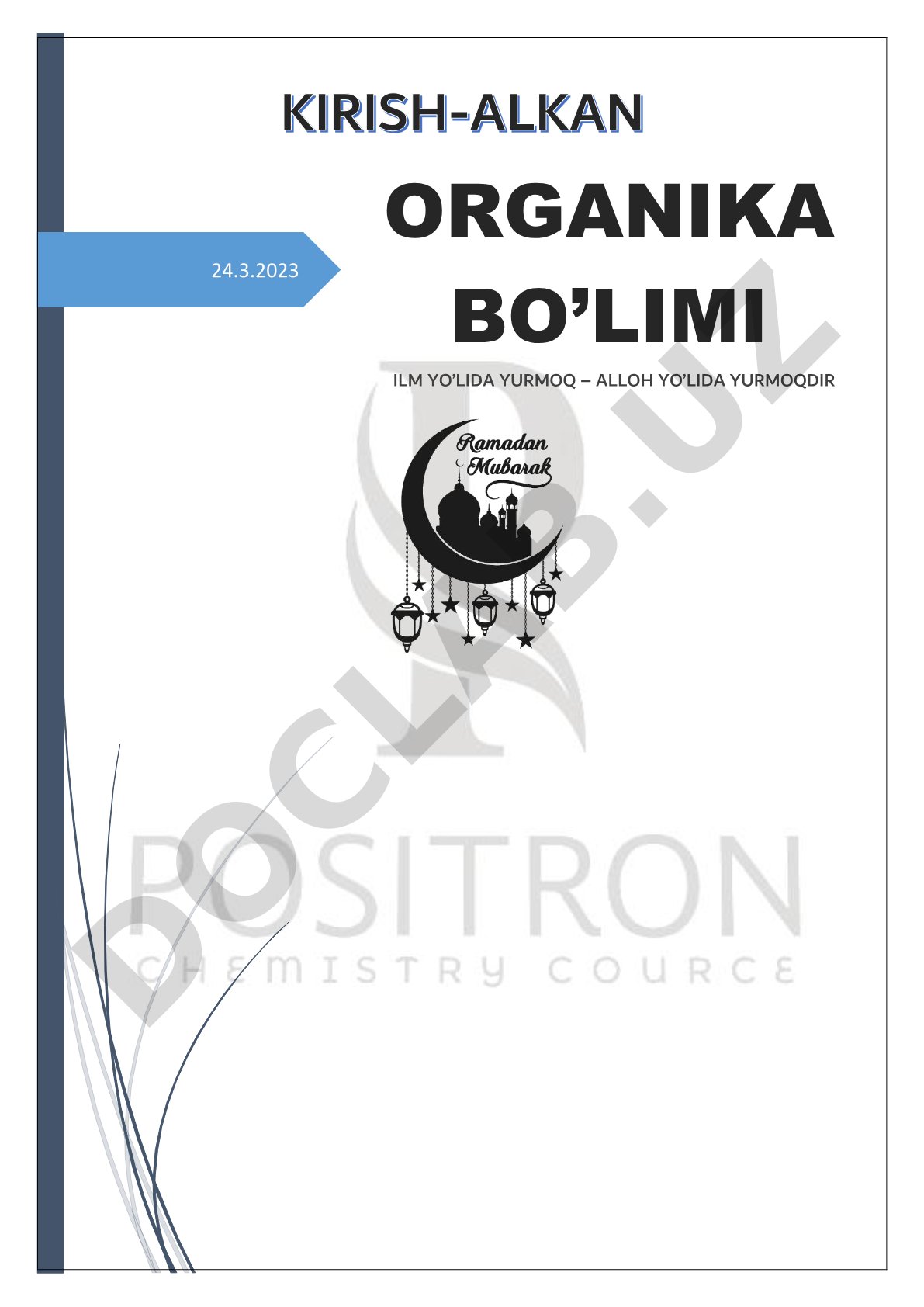 Organika bo'limi kimyoviy test savollari