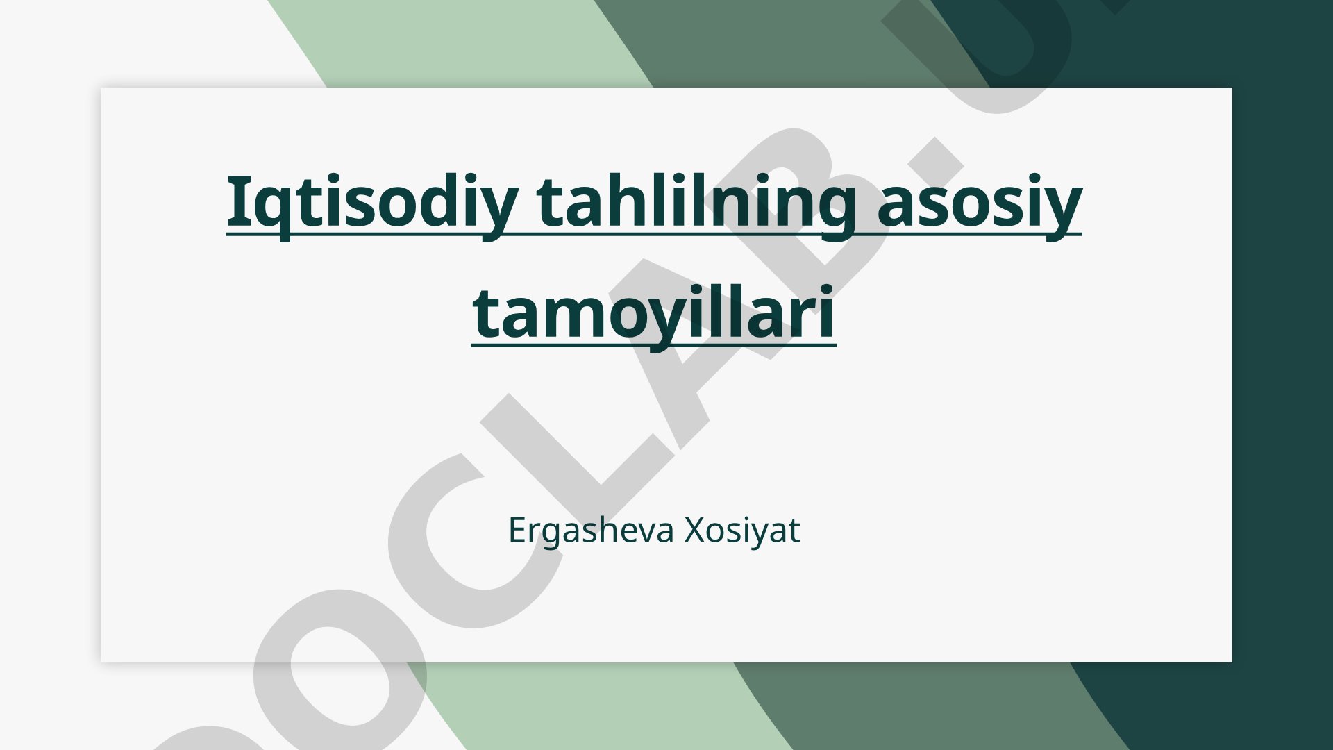 Iqtisodiy tahlilning asosiy tamoyillari