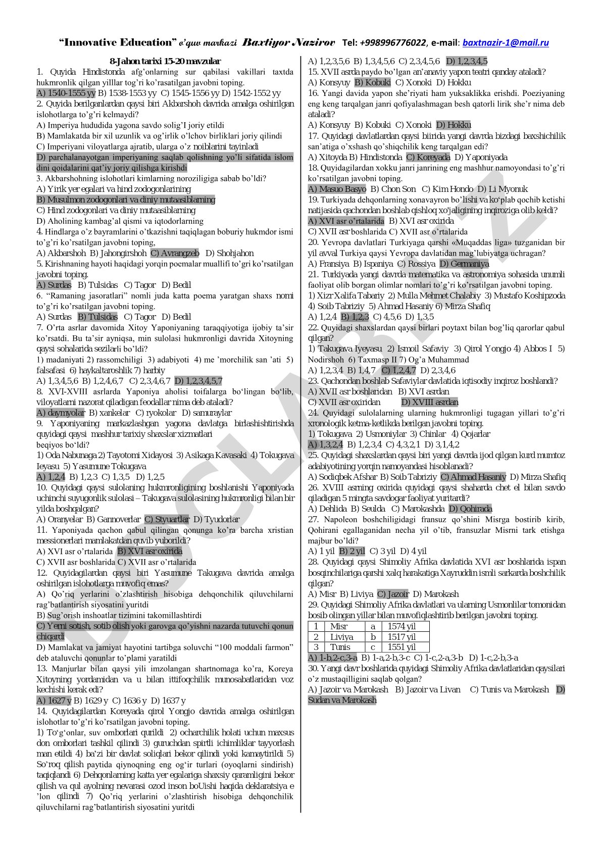8-Jahon tarixi 15-20 mavzular