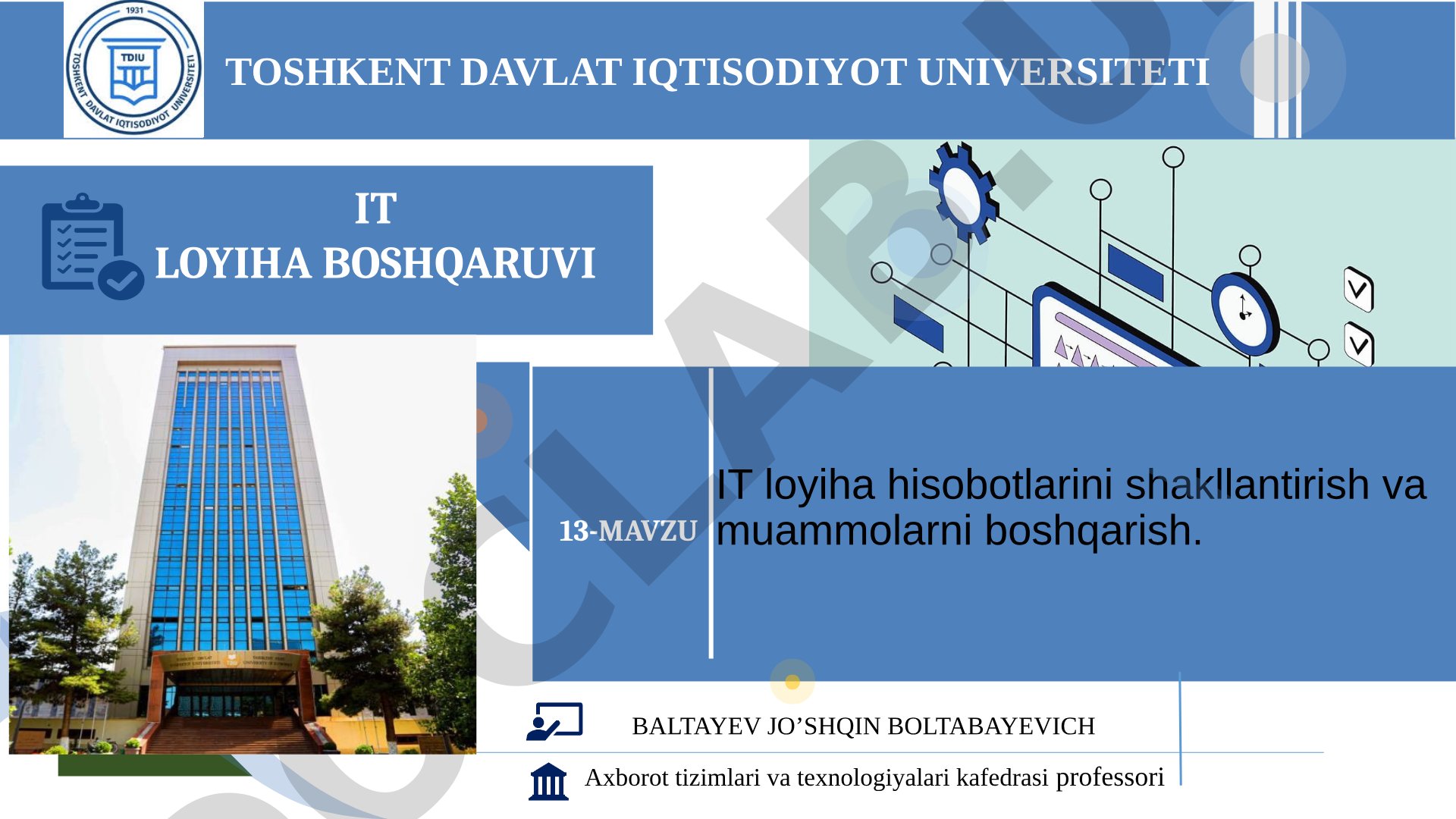 IT loyiha hisobotlarini shakllantirish va muammolarni boshqarish