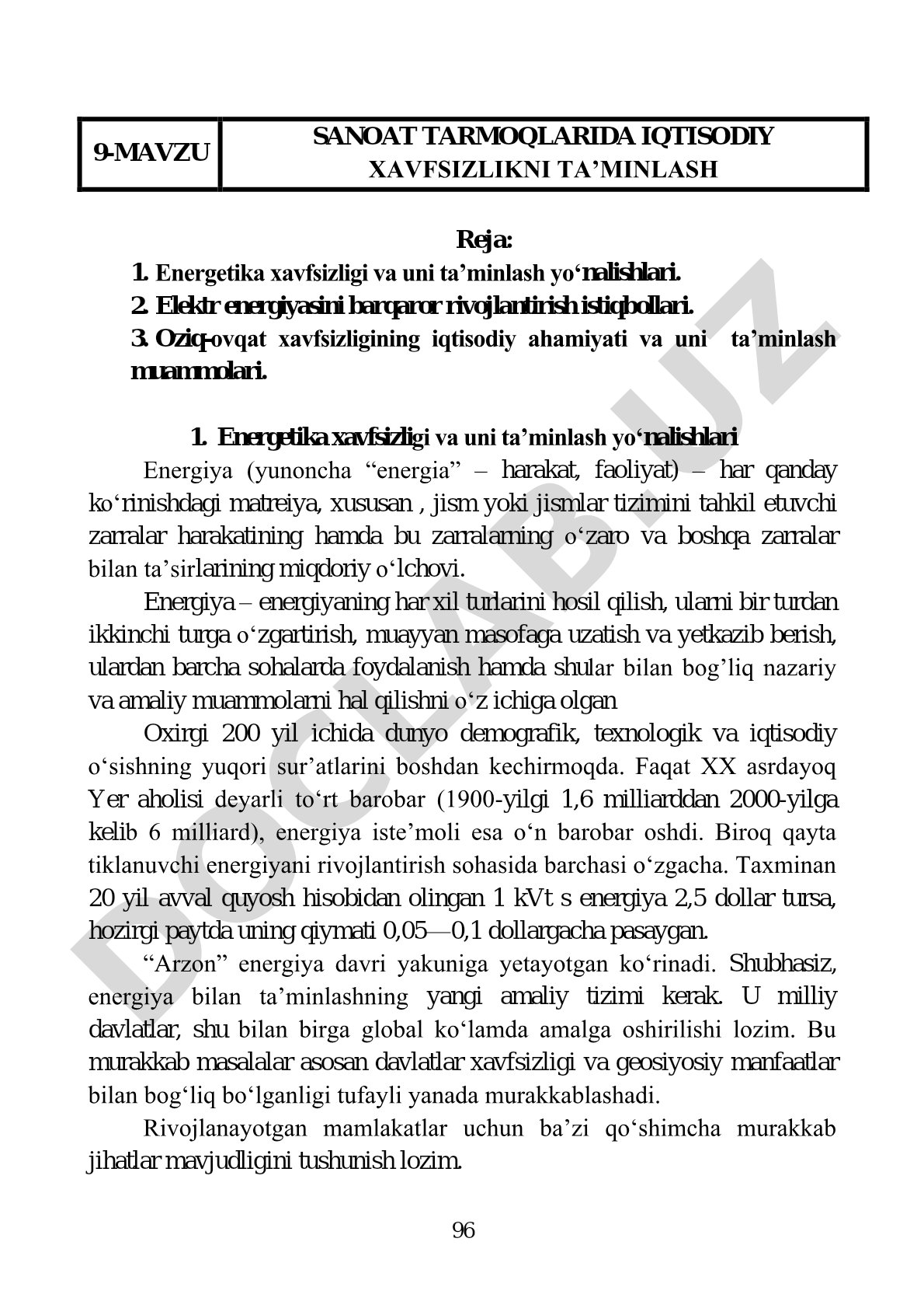 SANOAT TARMOQLARIDA IQTISODIY XAVFSIZLIKNI TA’MINLASH