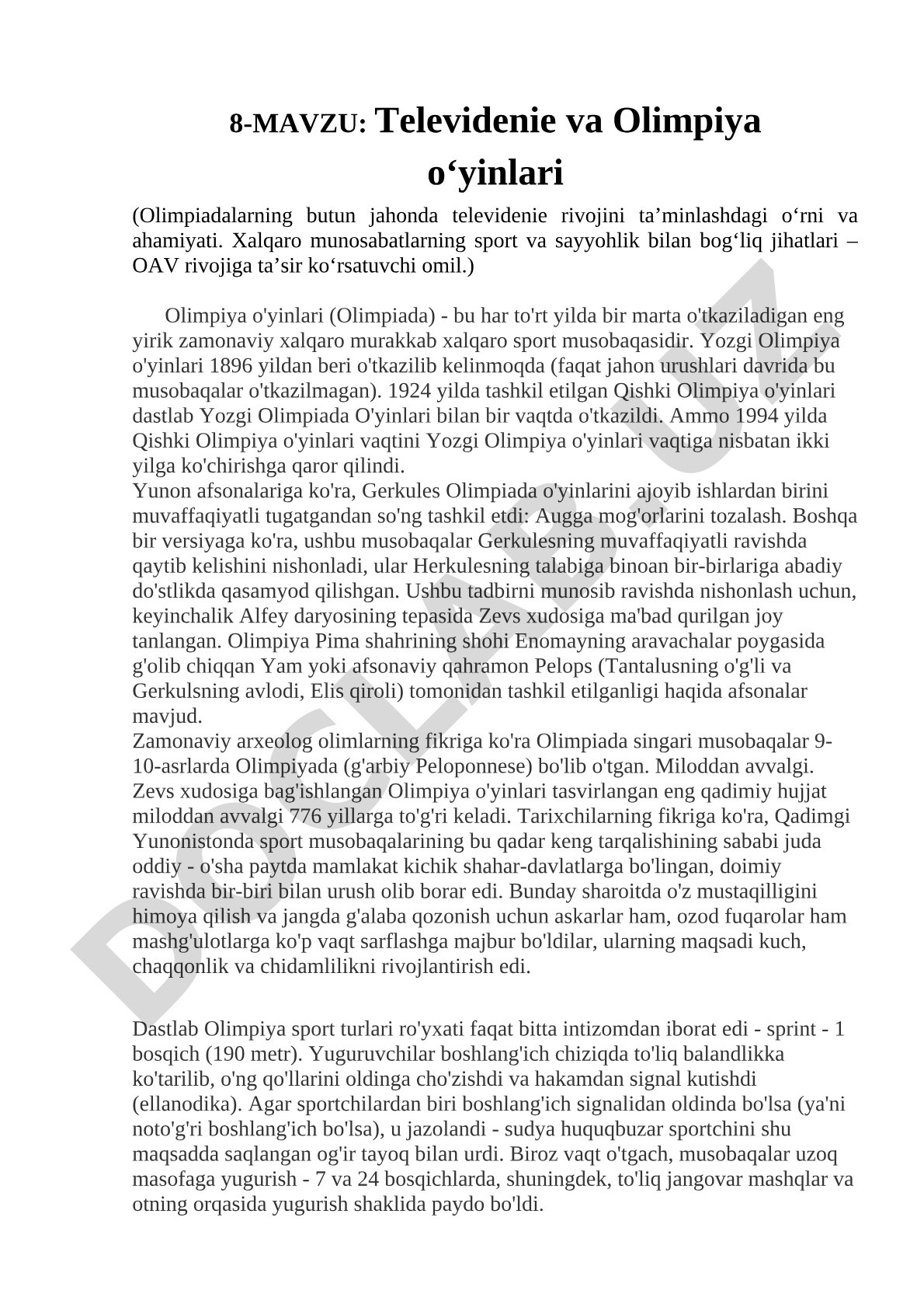 Televidenie va Olimpiya o‘yinlari