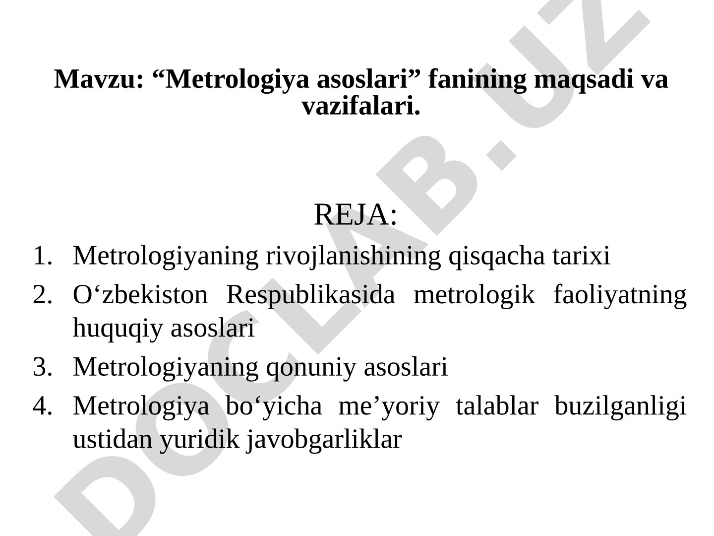 Metrologiya asoslari fanining maqsadi va vazifalari
