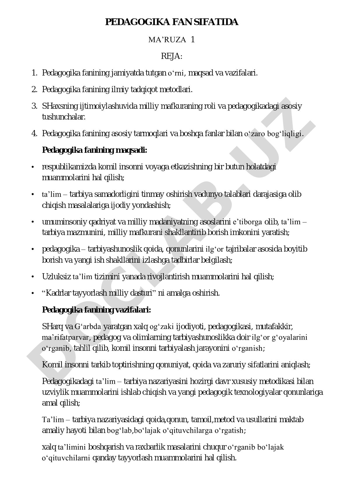 Pedagogika fan sifatida