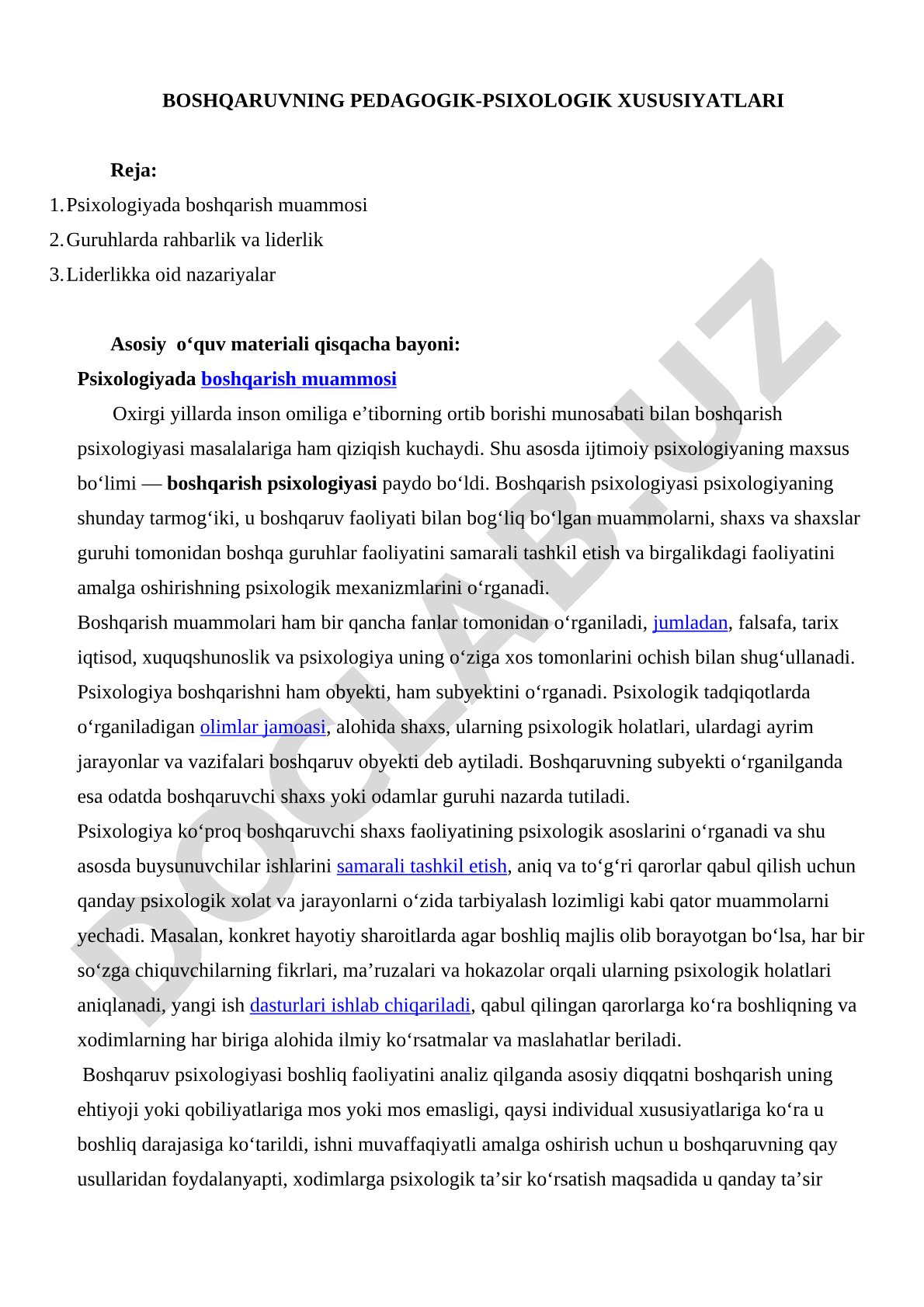 Boshqaruvning pedagogik-psixologik xususiyatlari