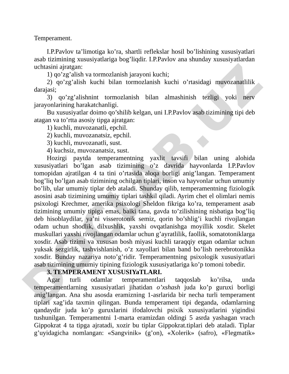 Temperament va asab tizimining tiplari