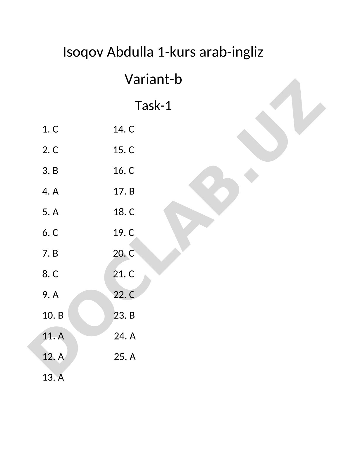 Isoqov Abdulla 1-kurs arab-ingliz B variant javoblari