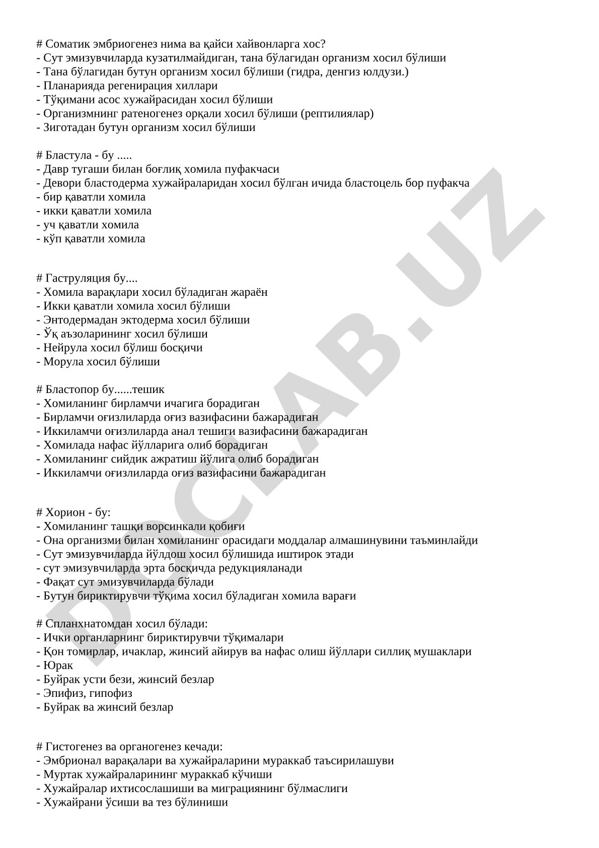 Somatik embriogenez va embrional rivojlanish bosqichlari