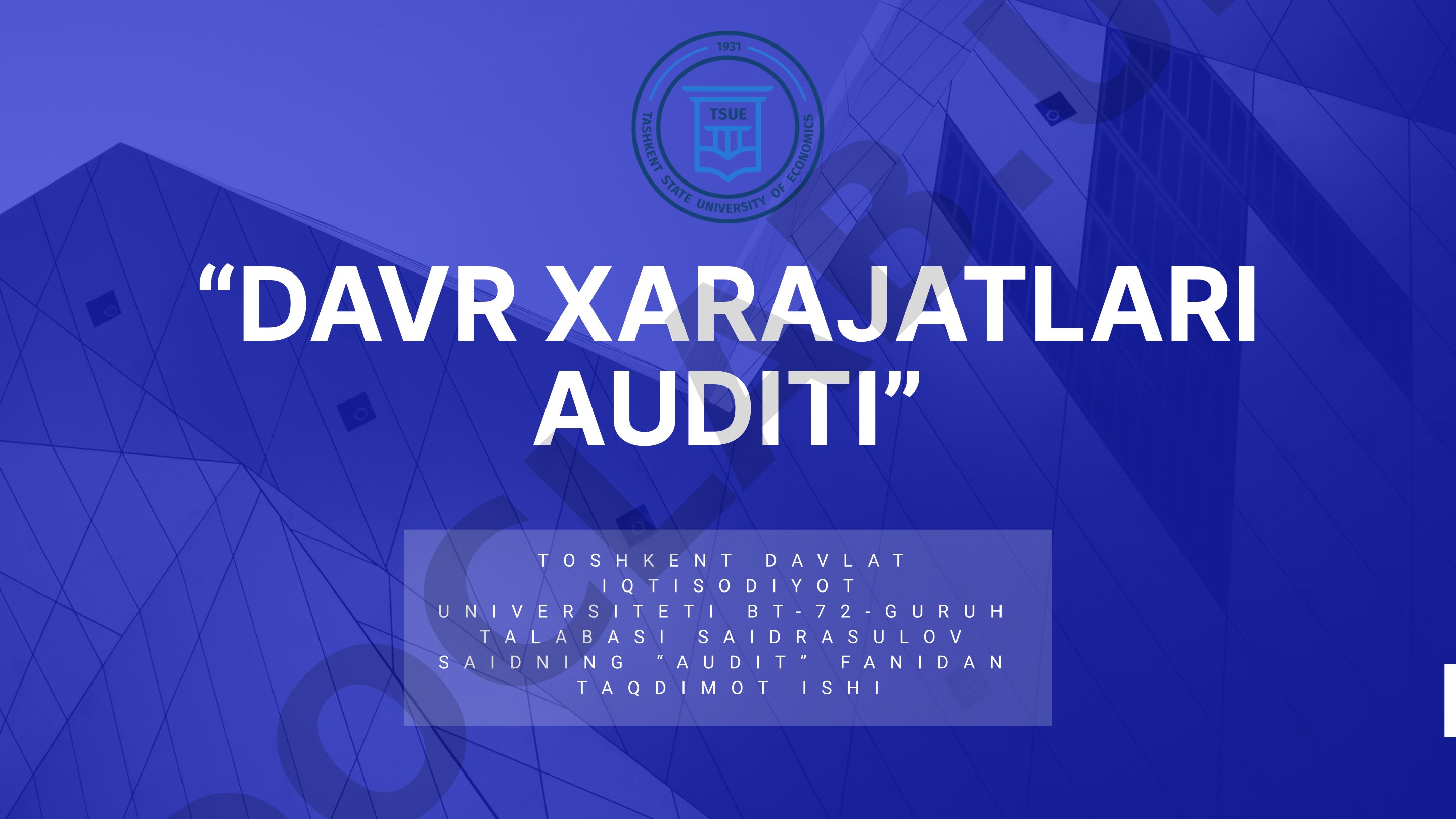 Davr xarajatlari auditi tushunchasi, maqsadi, turlari va amortizatsiya haqida taqdimot