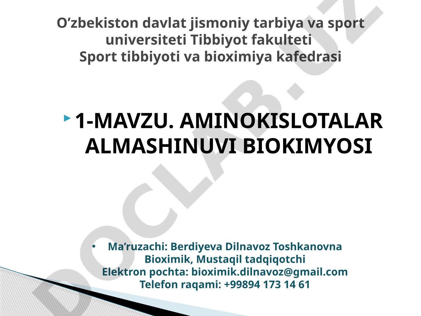 AMINOKISLOTALAR ALMASHINUVI BIOKIMYOSI