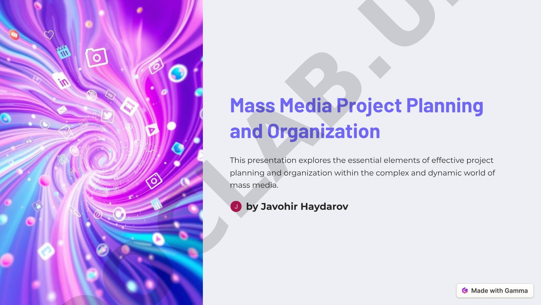 Mass Media Project Planning and Organization