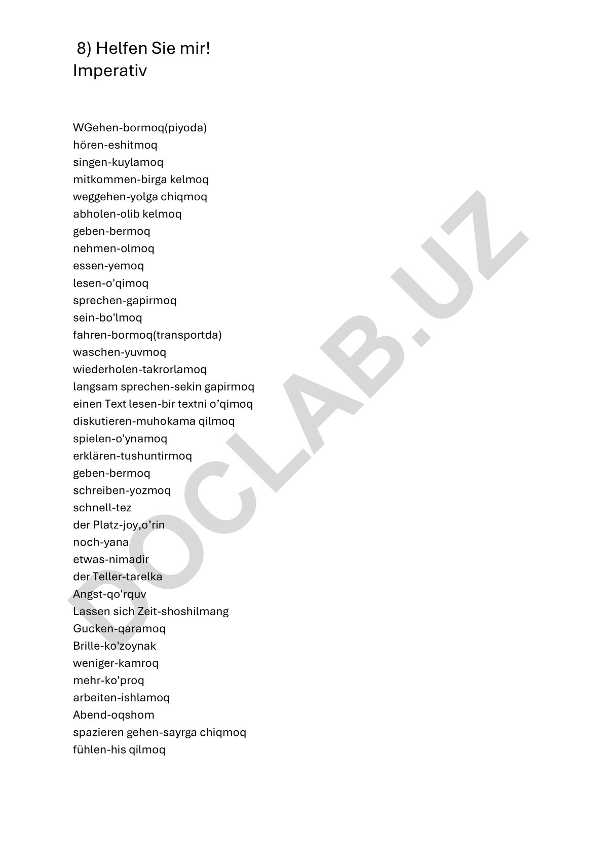 Nemis tilida fe'llarning imperativ shakllari va lug'at