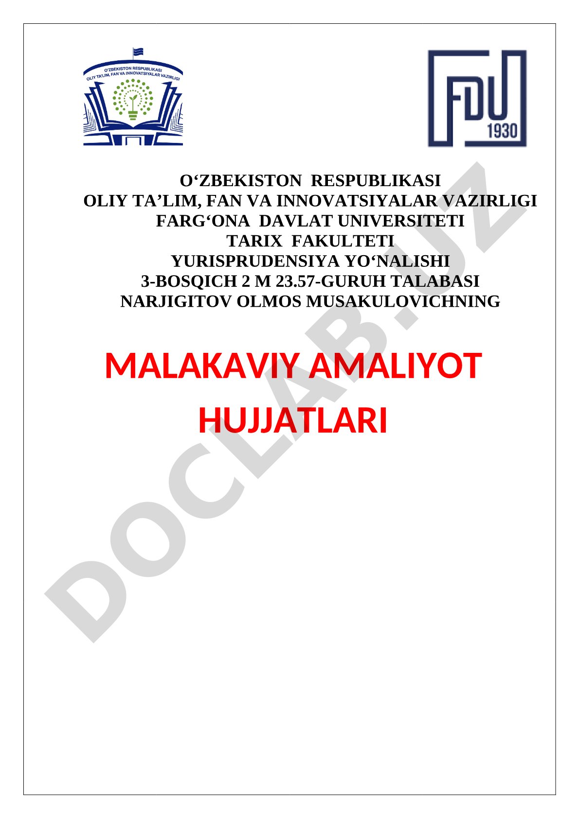 Malakaviy amaliyot hujjatlari