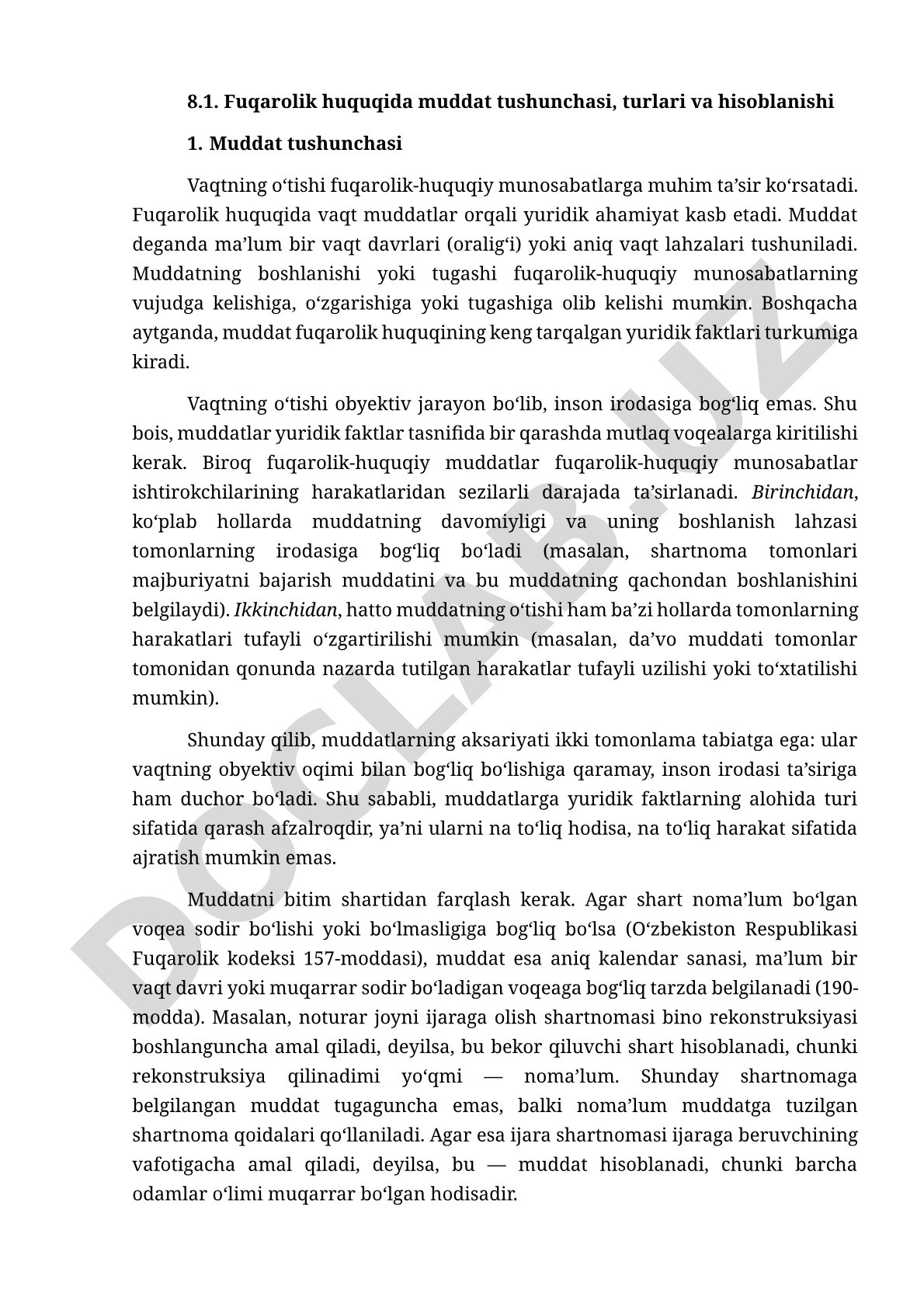 Fuqarolik huquqida muddat tushunchasi, turlari va hisoblanishi