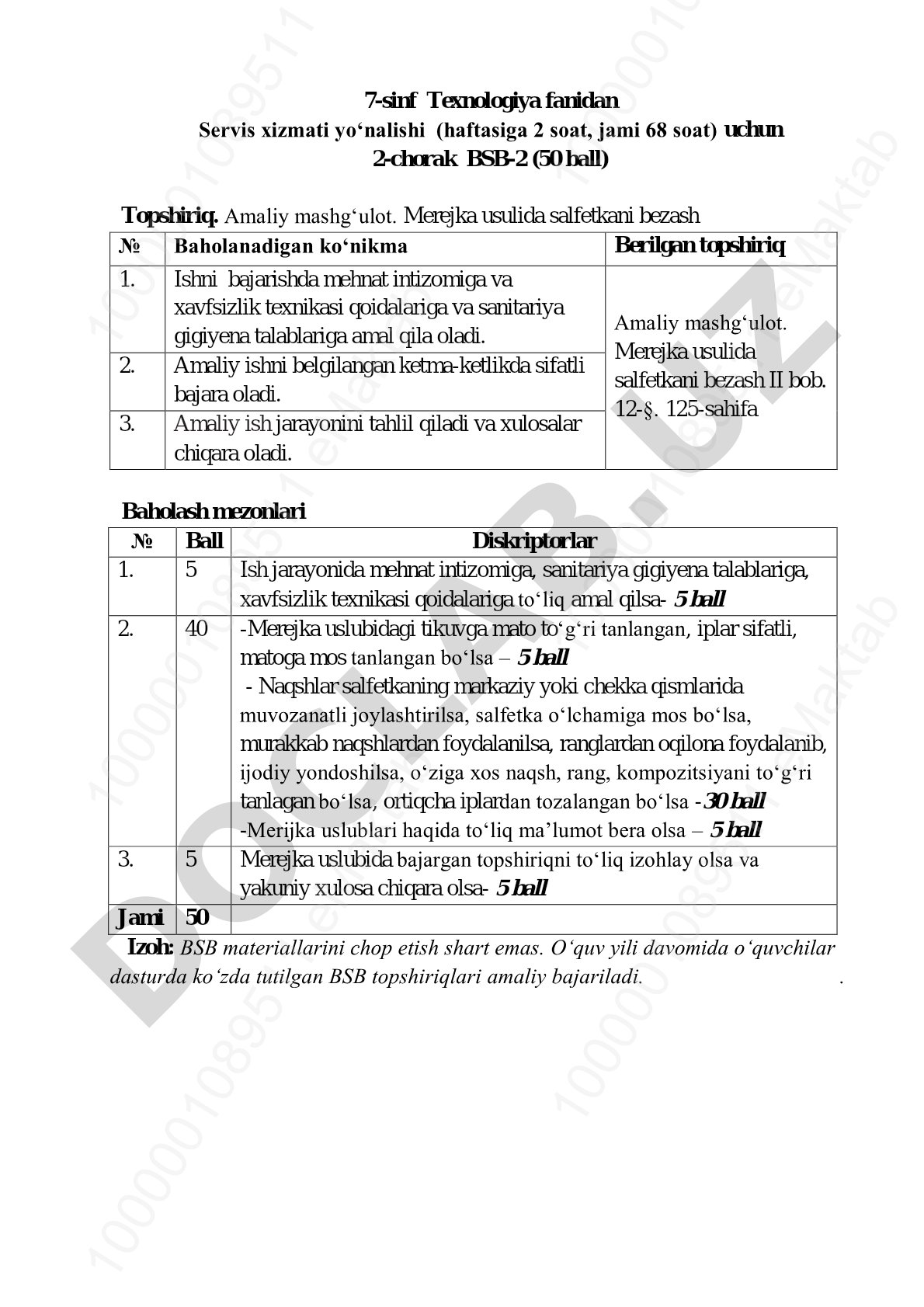Merejka usulida salfetkani bezash
