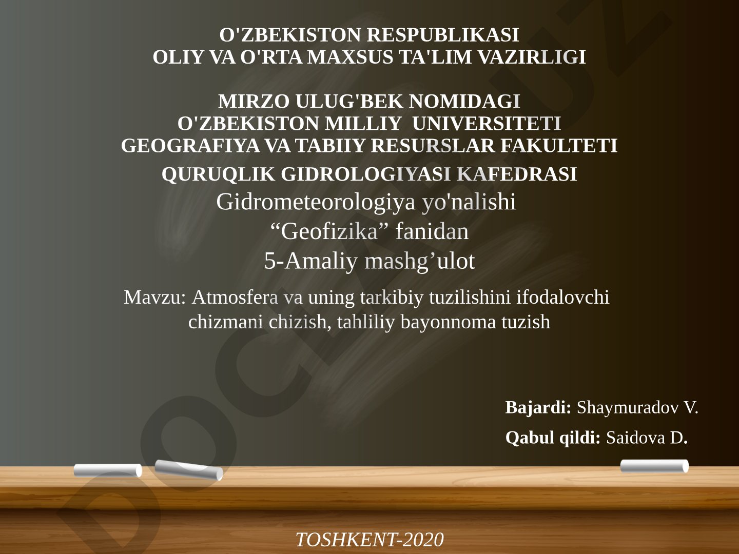 Atmosfera va uning tarkibiy tuzilishini ifodalovchi chizmani chizish, tahliliy bayonnoma tuzish