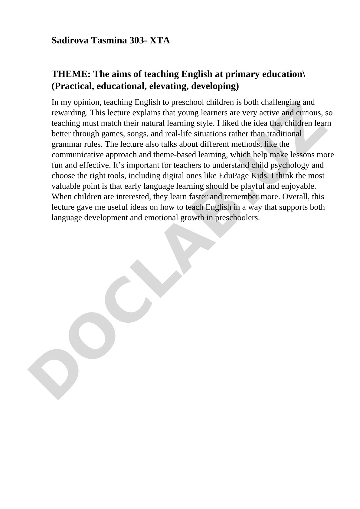 The aims of teaching English at primary education (Practical, educational, elevating, developing)