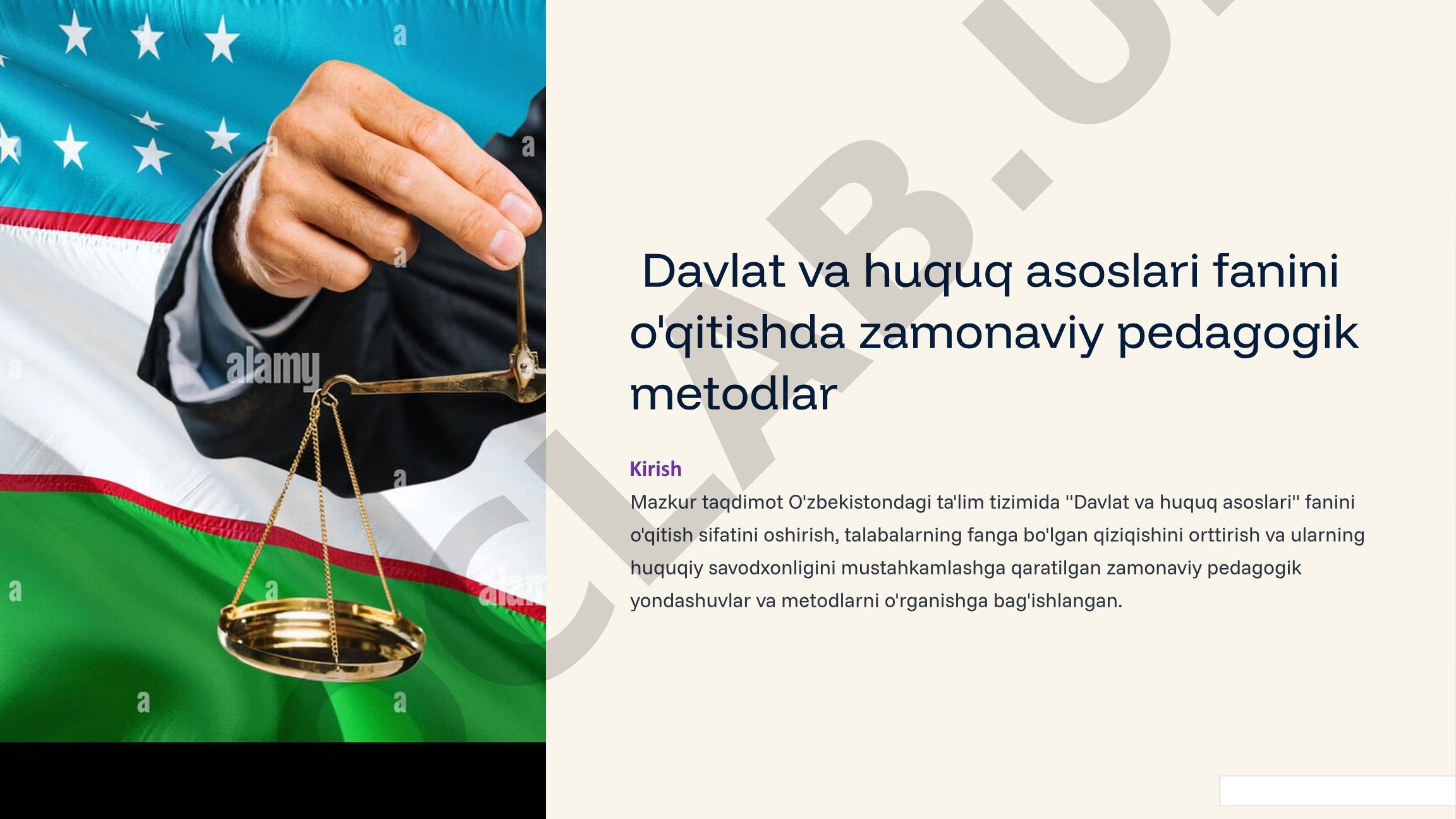 Davlat va huquq asoslari fanini o'qitishda zamonaviy pedagogik metodlar