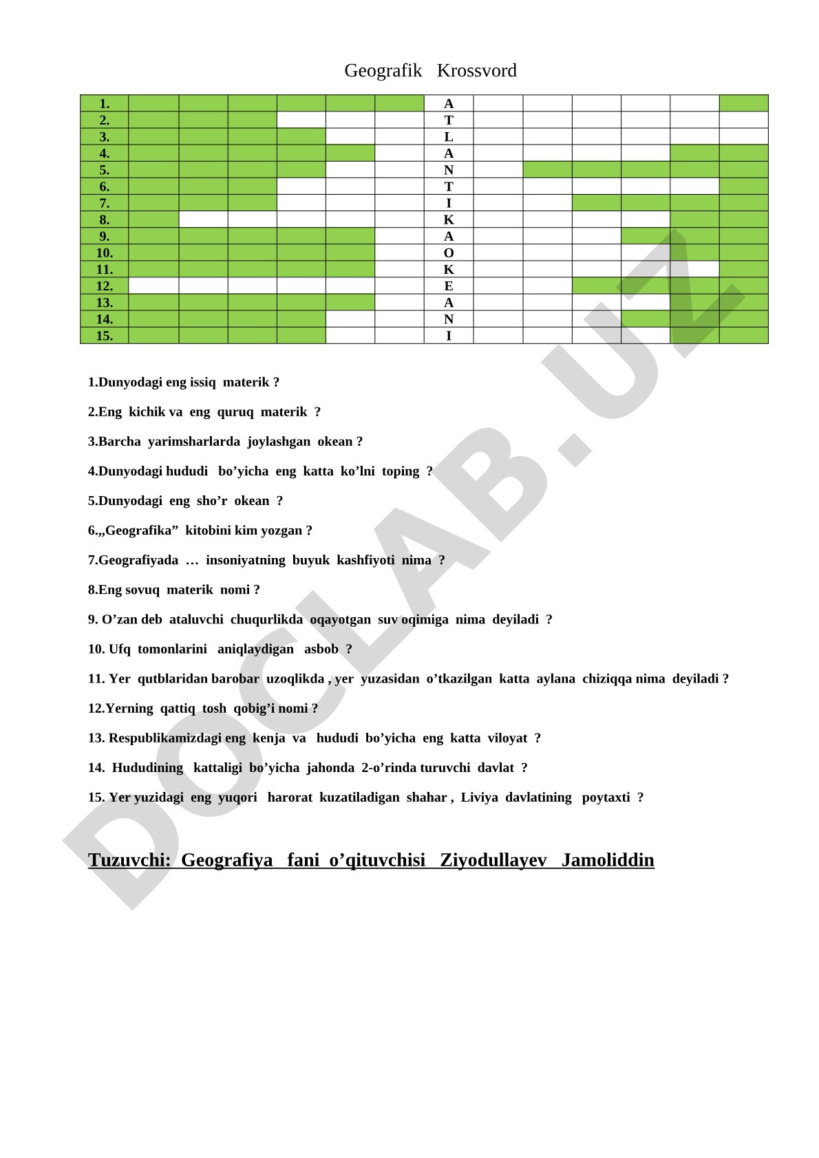 Geografik Krossvord