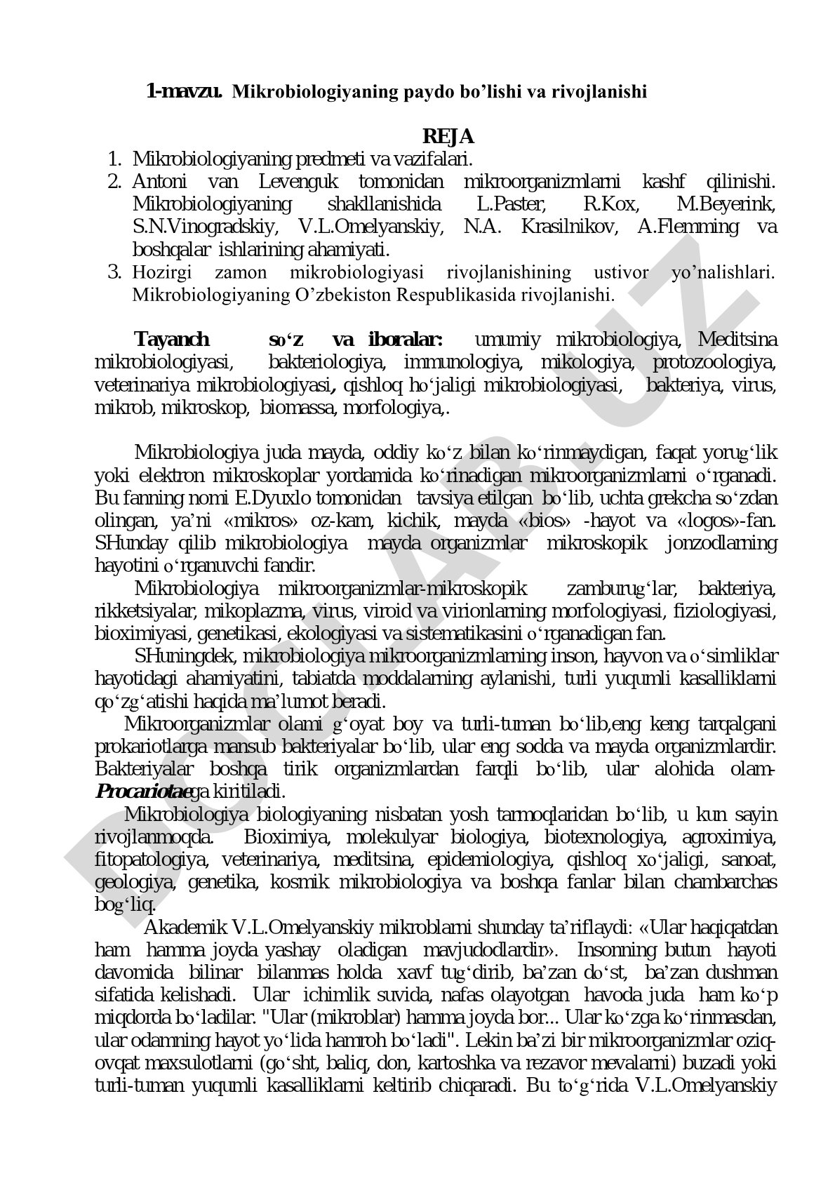 Mikrobiologiyaning paydo bo’lishi va rivojlanishi
