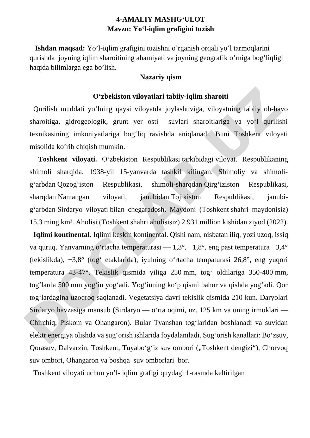 Yo‘l-iqlim grafigini tuzish