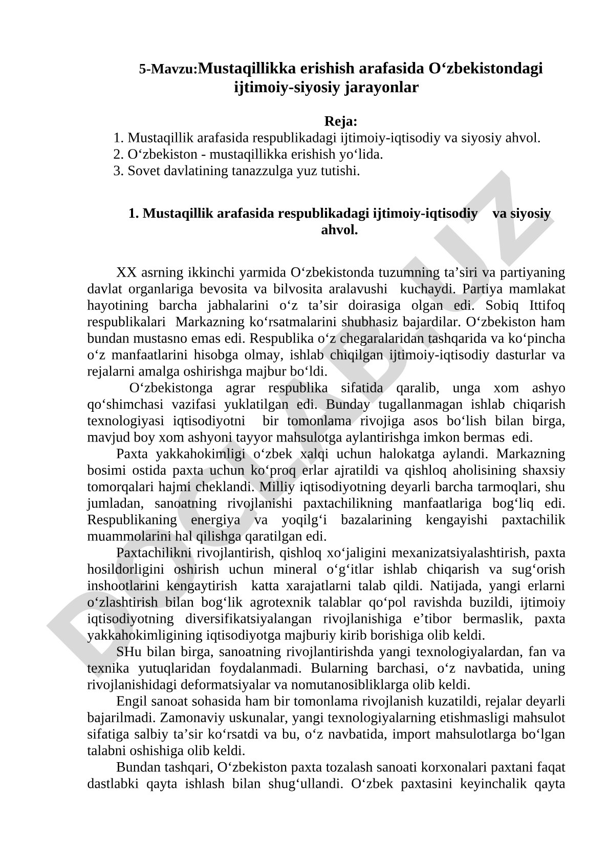 Mustaqillikka erishish arafasida O‘zbekistondagi ijtimoiy-siyosiy jarayonlar