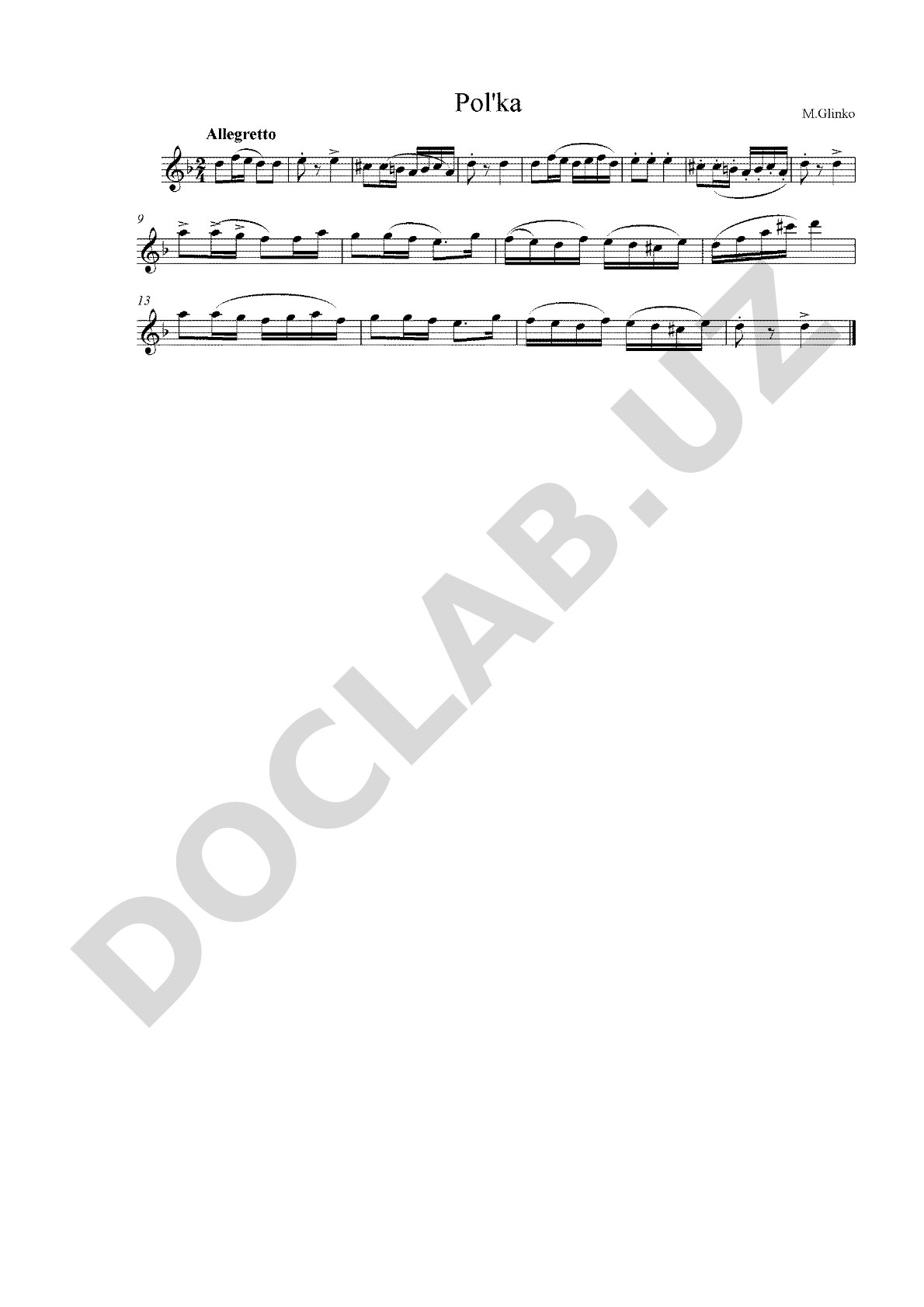 Polka Glinka asarining nota yozuvi