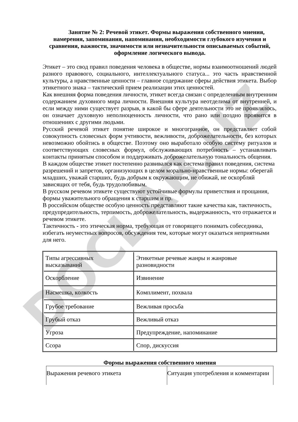 Речевой этикет: формы выражения мнения и намерения