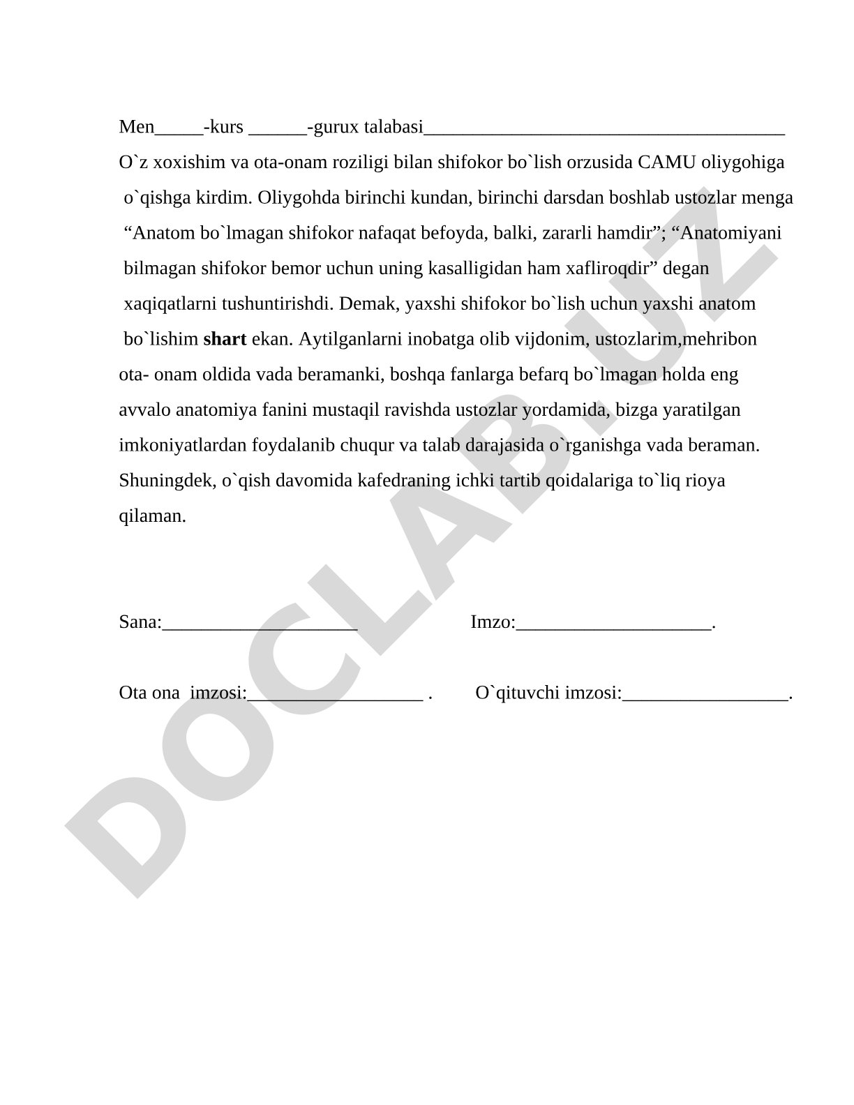 Anatomiya fanini chuqur o‘rganishga berilgan va'da