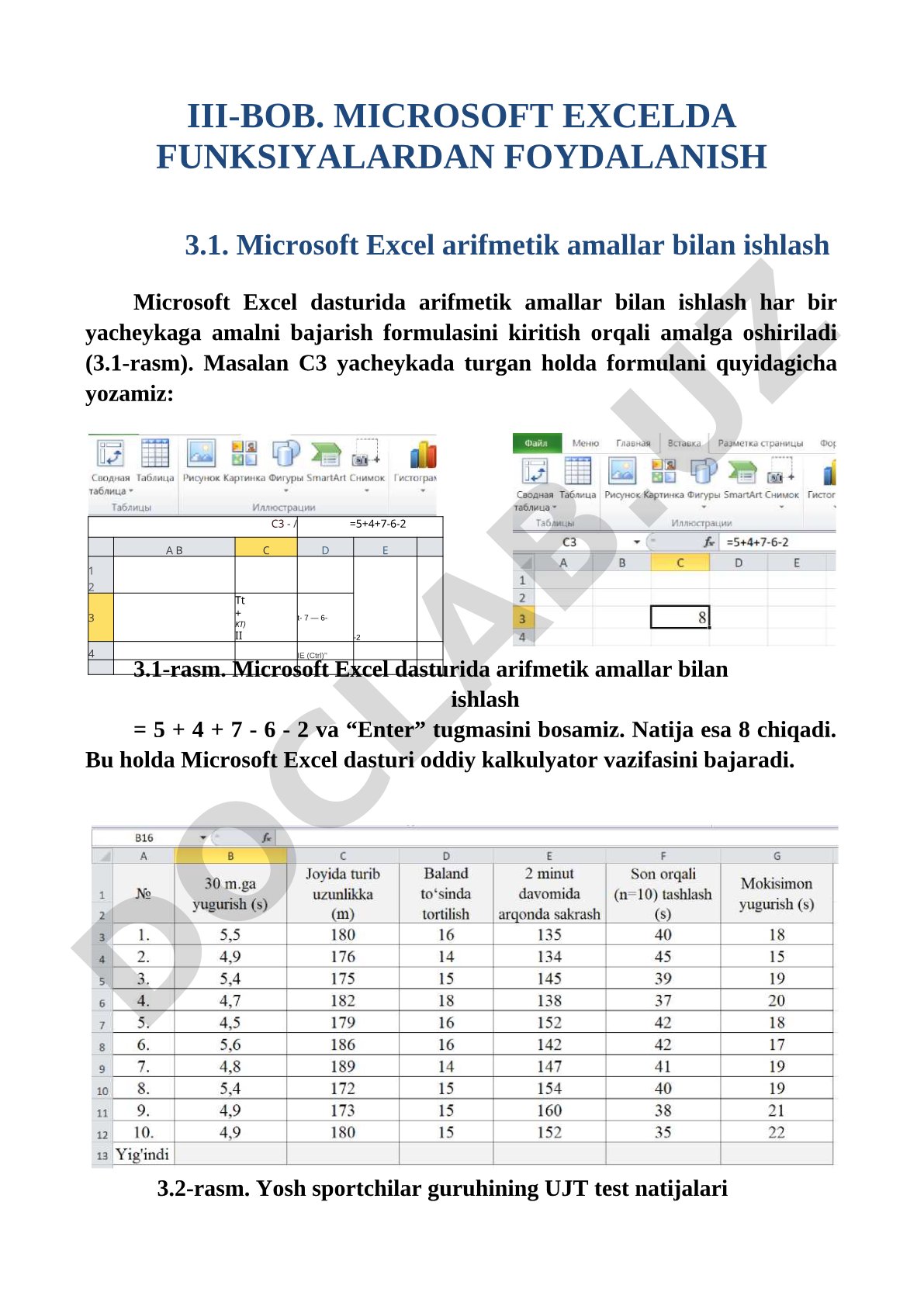 Microsoft Excelda arifmetik amallar bilan ishlash