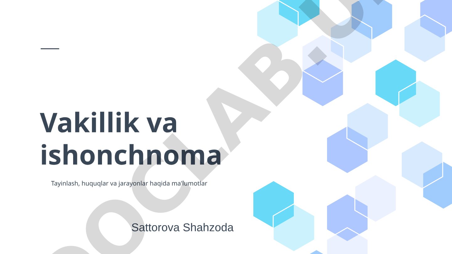 Vakillik va ishonchnoma: tayinlash, huquqlar va jarayonlar haqida ma'lumot