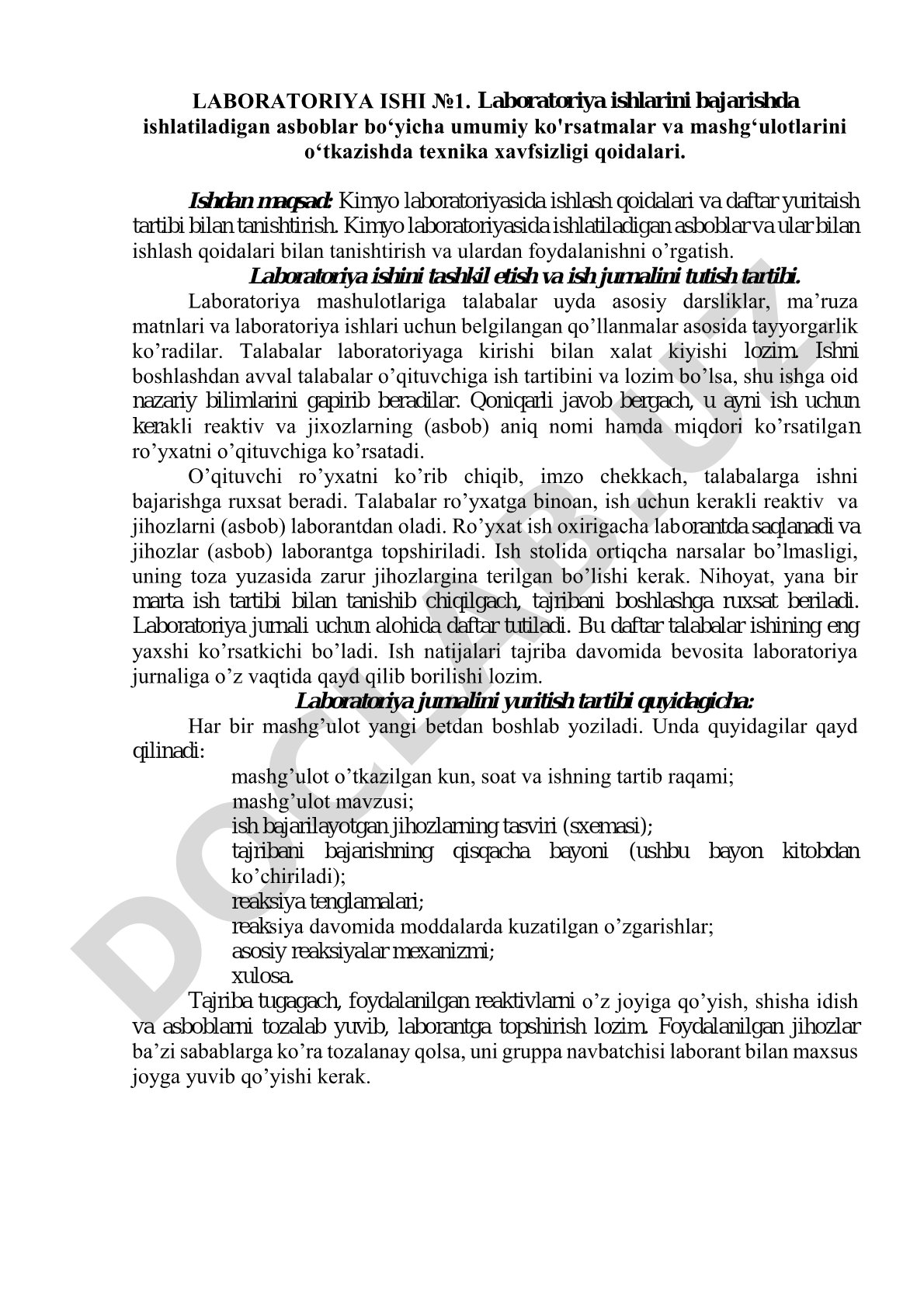Laboratoriya asboblari va texnika xavfsizligi qoidalari