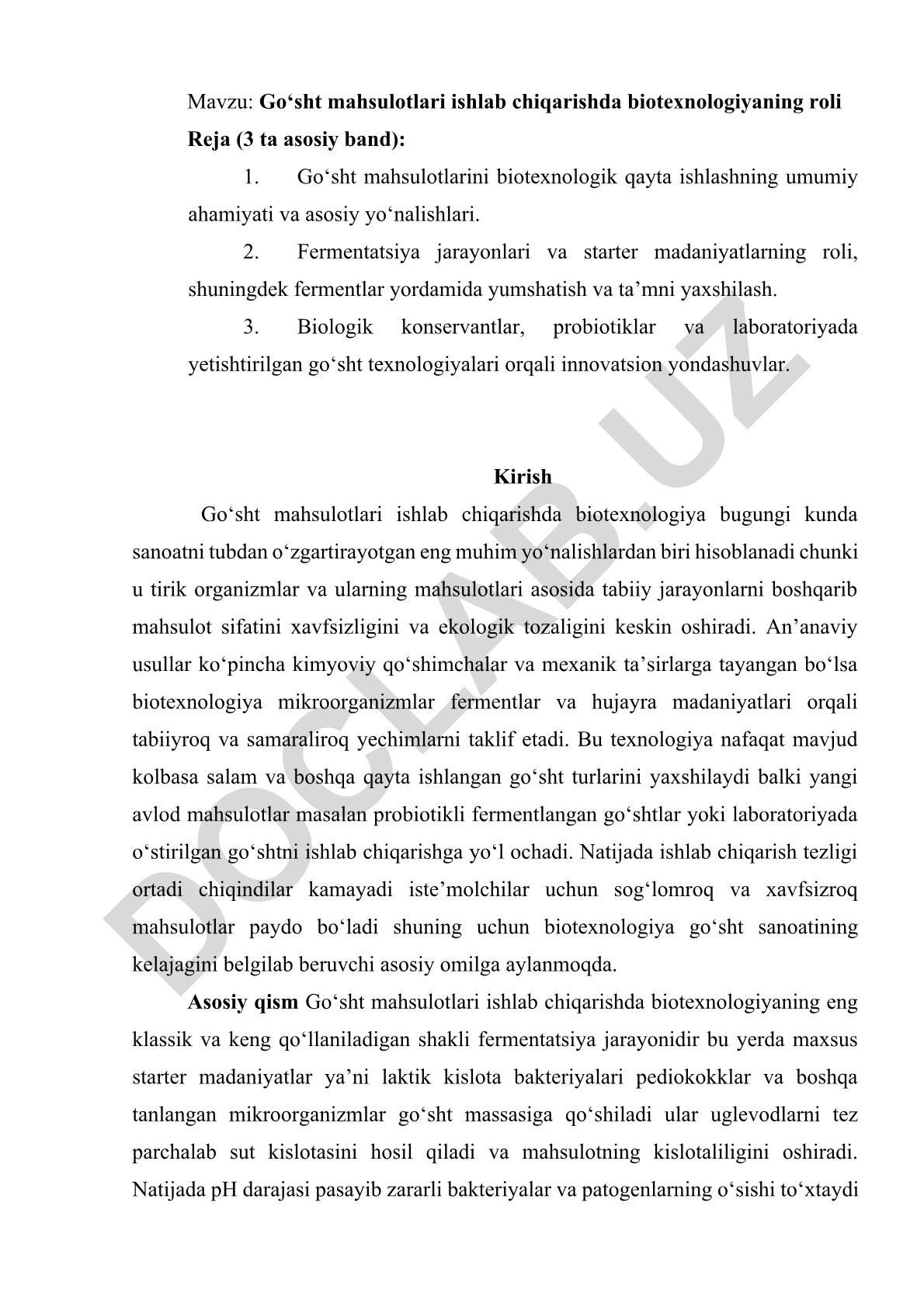 Go‘sht mahsulotlari ishlab chiqarishda biotexnologiyaning roli