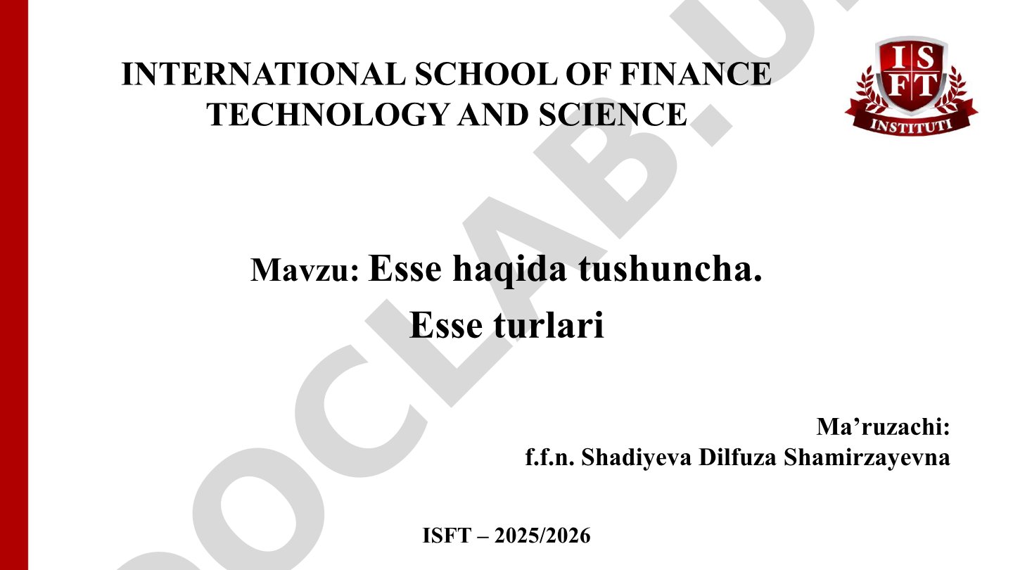 Esse haqida tushuncha. Esse turlari