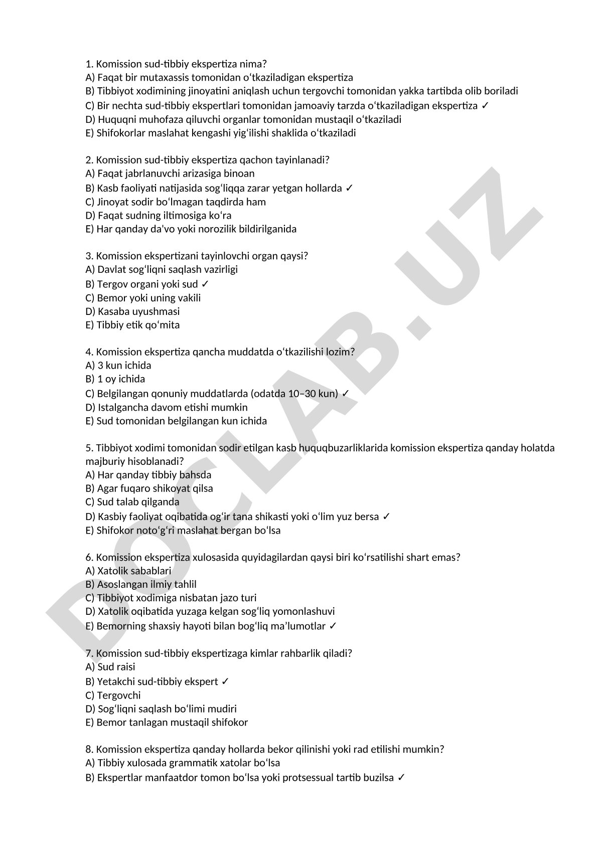 Komission sud-tibbiy ekspertiza test savollari