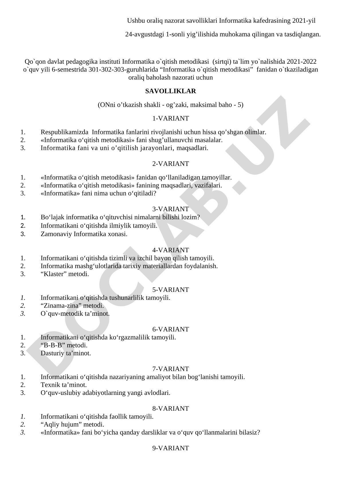 Informatika o'qitish metodikasi