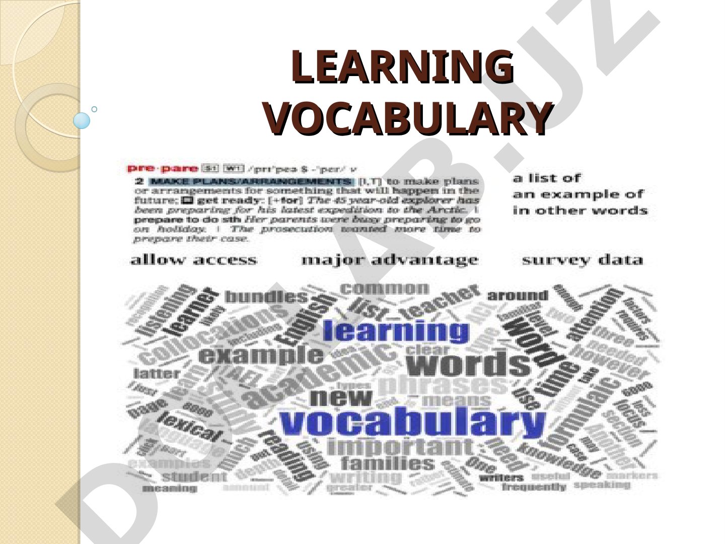 This presentation discusses the importance of vocabulary, how much to learn, and tips for