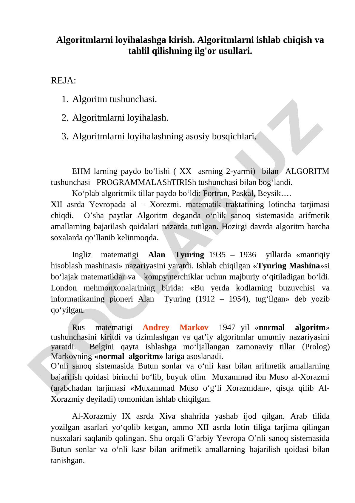 Algoritmlarni loyihalashga kirish