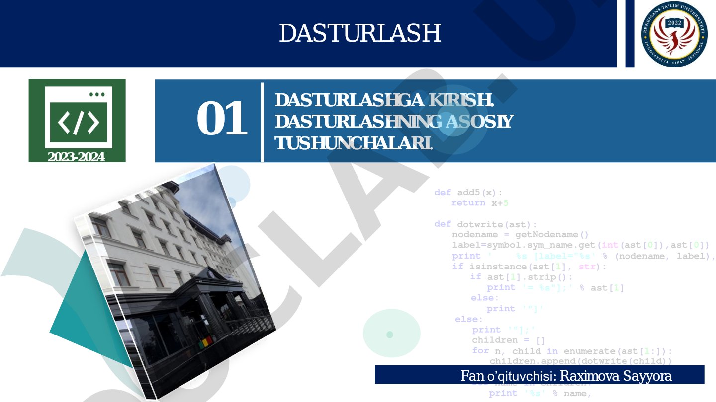 Dasturlashga kirish. Dasturlashning asosiy tushunchalari