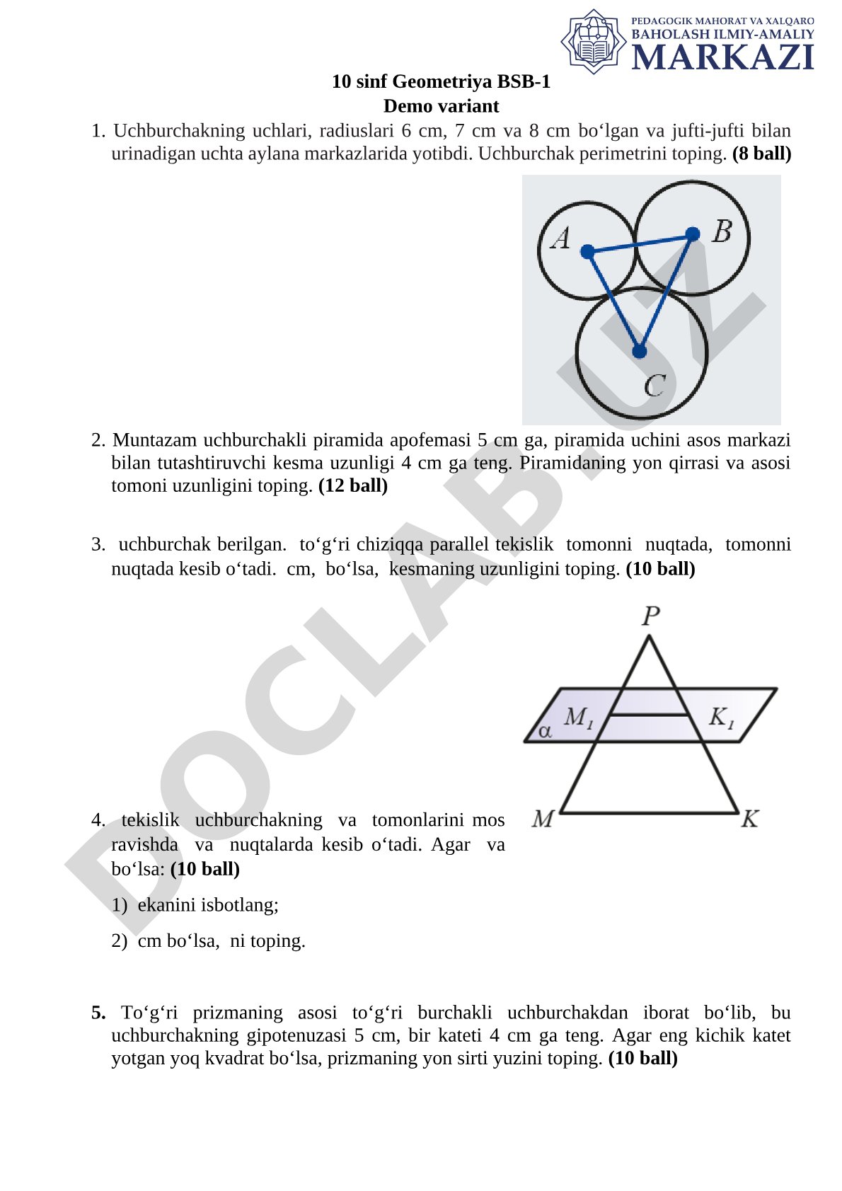 10 sinf Geometriya BSB-1 Demo variant