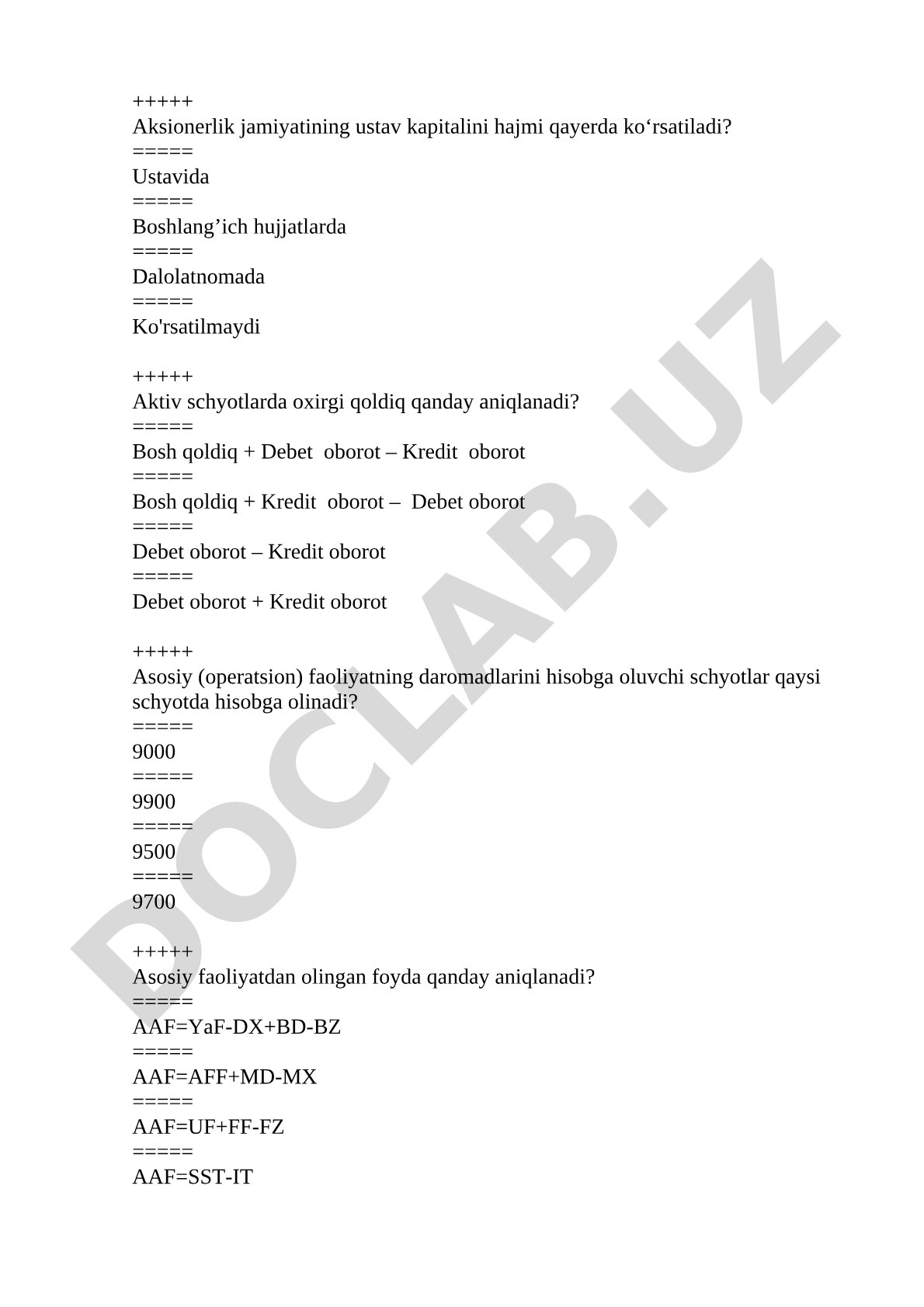 Buxgalteriya hisobi bo‘yicha test savollari