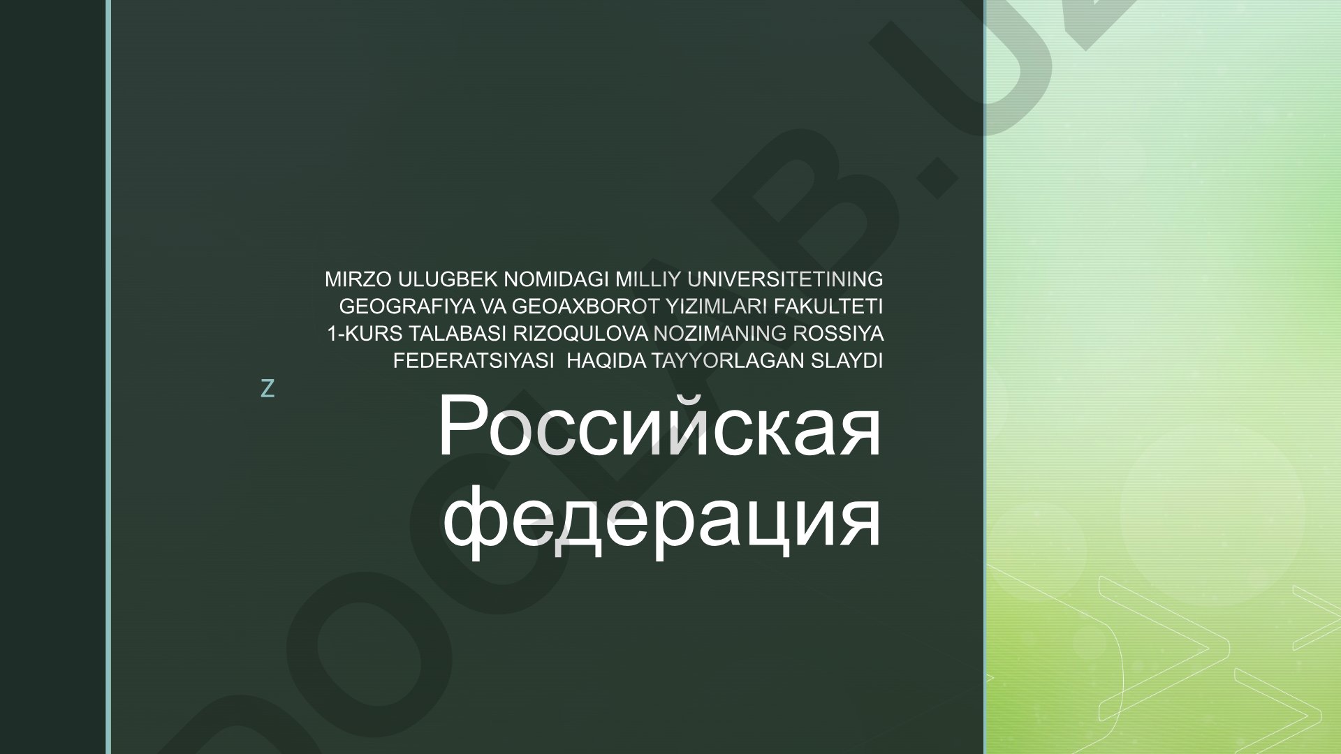 Rossiya Federatsiyasi haqida slayd